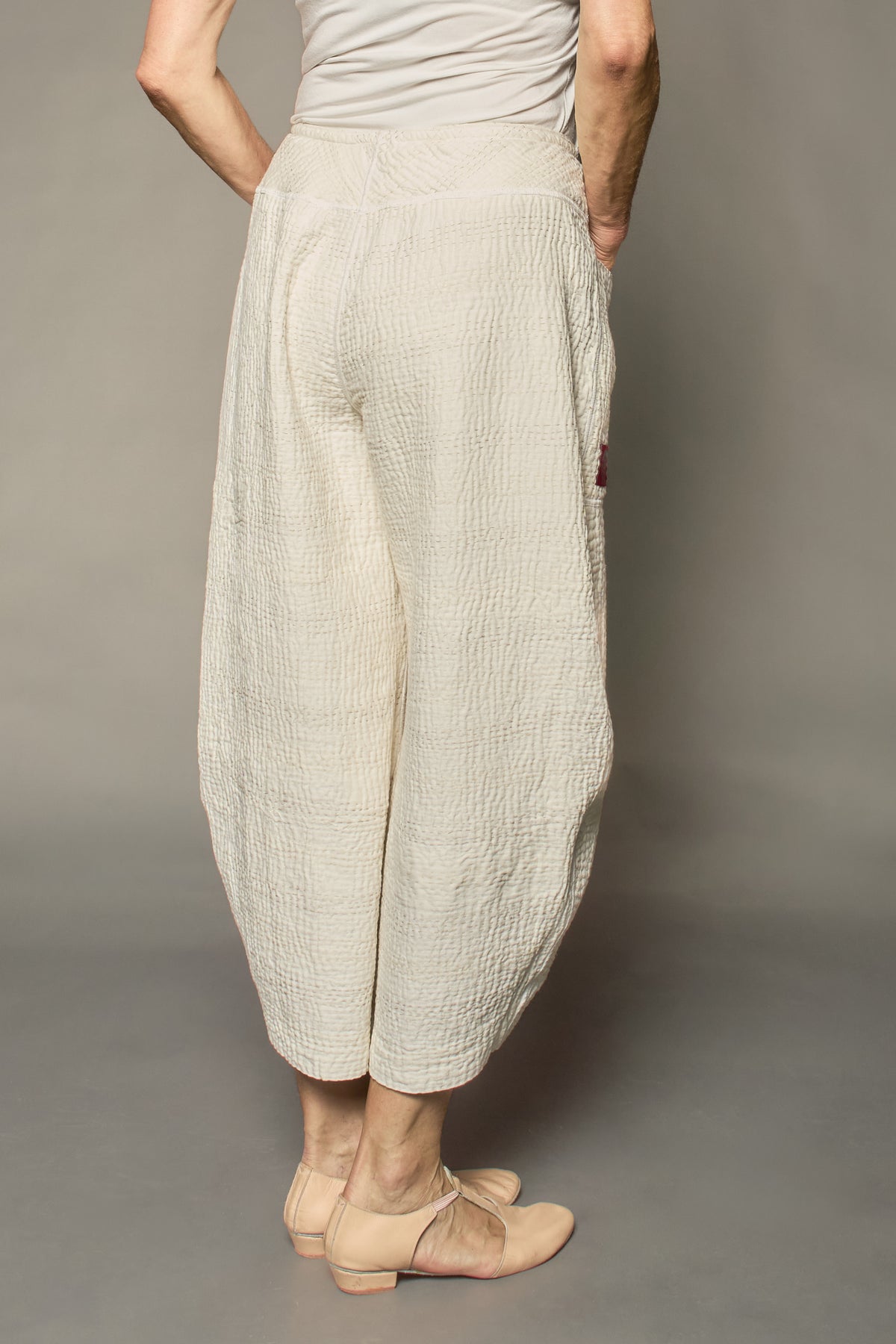 FRAYED PATCH KANTHA LANTERN PANTS - fi4634-ivy -