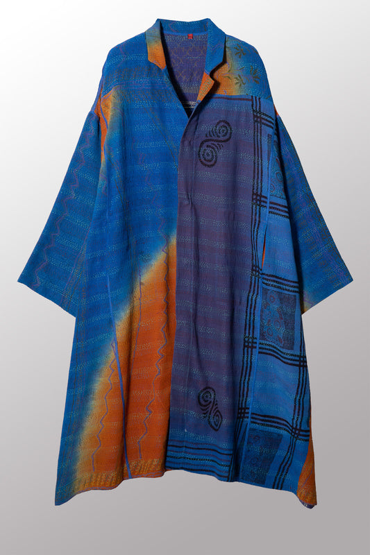 VINTAGE SILK GEORGETTE COTTON KANTHA NEW OVERSIZED COAT - gc2342-0004a -