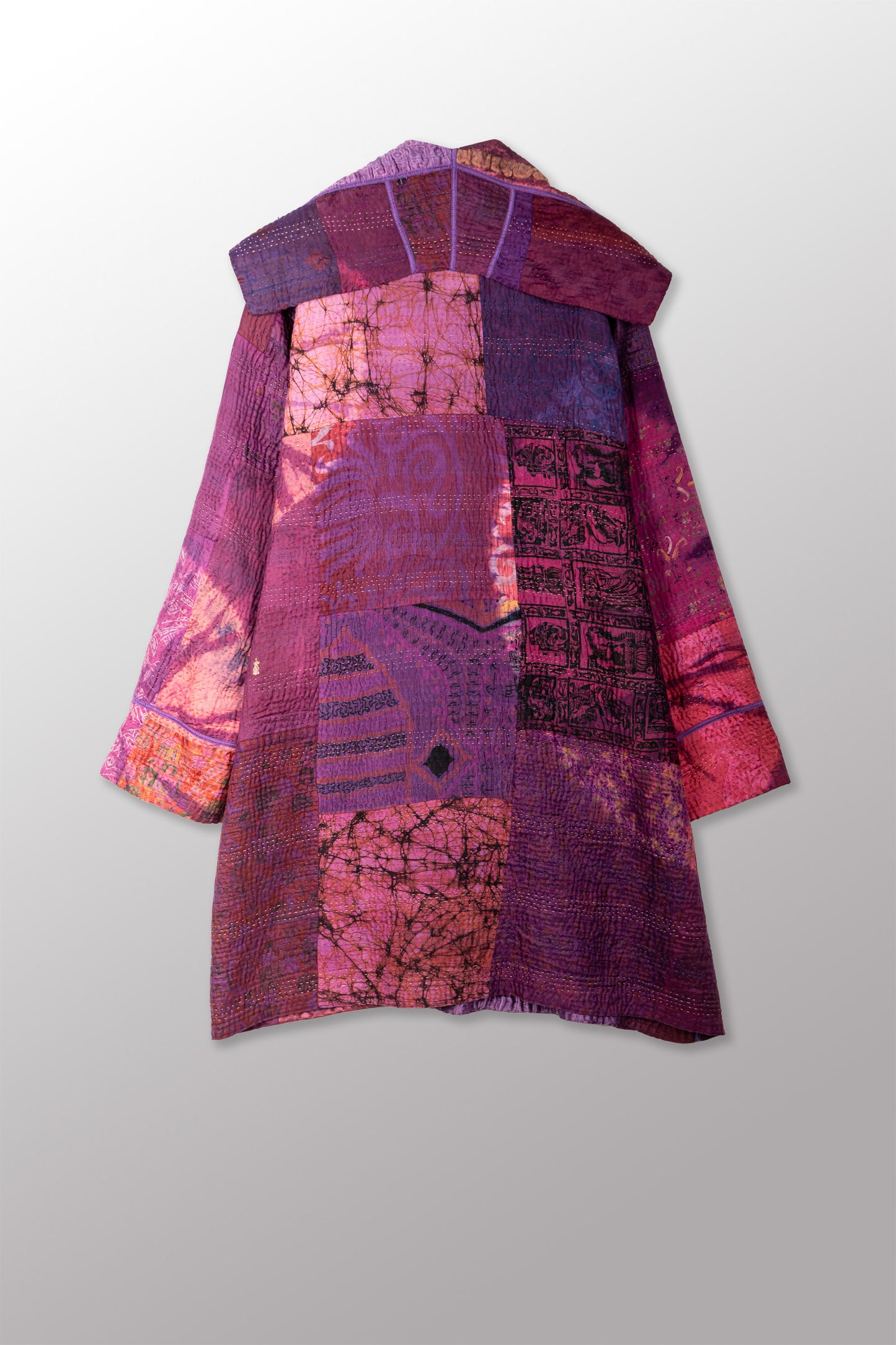TIE DYE CIRCLE SHIBORI KANTHA POCKET MEDIUM COAT - td4316-prp -