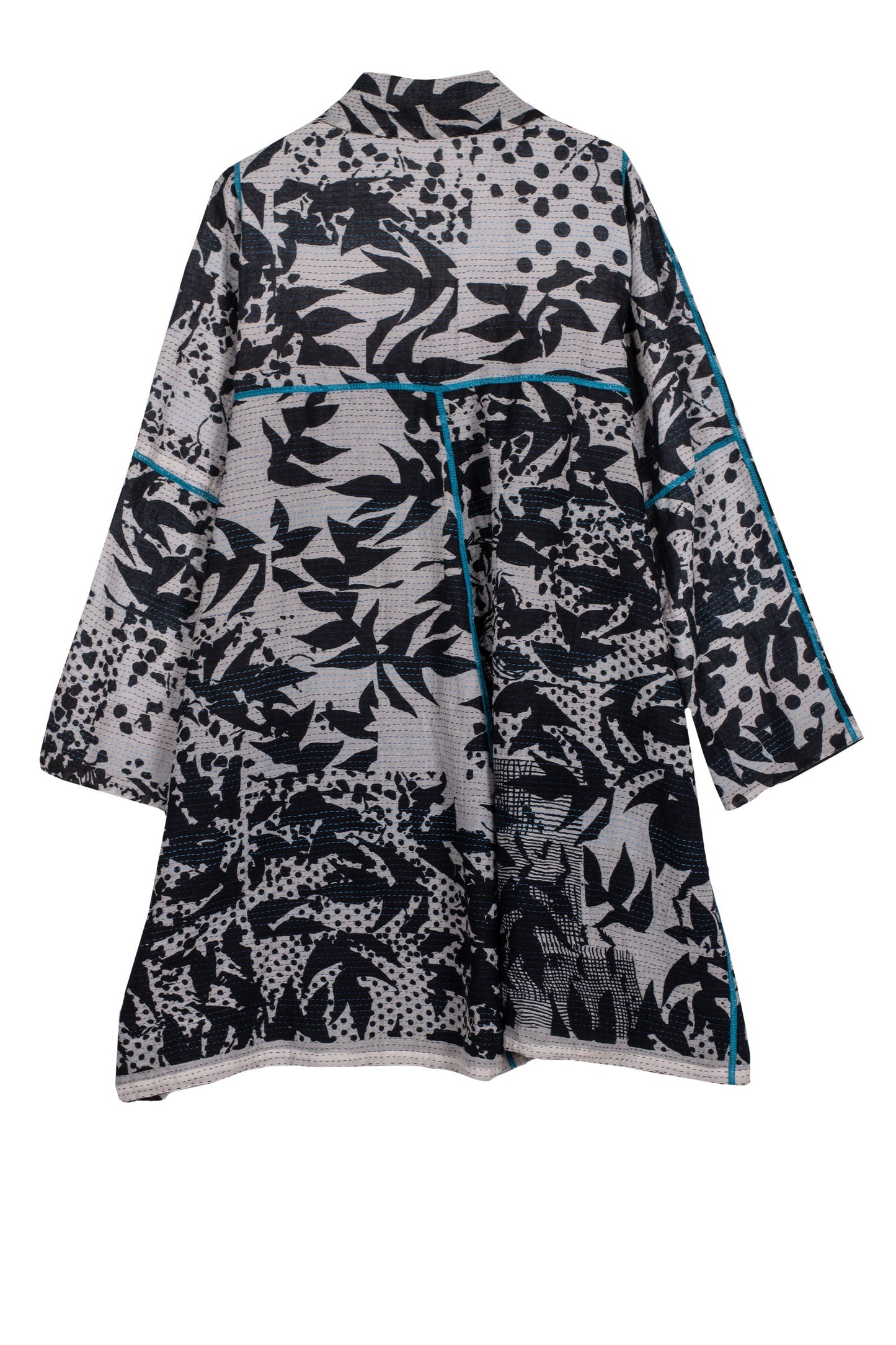 MONOTONE TWILIGHT PRINT KANTHA A-LINE DUSTER - tp2311-wht -