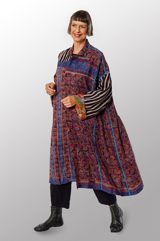 VINTAGE SILK GEORGETTE KANTHA NEW OVERSIZED COAT - sg2342-0003a -