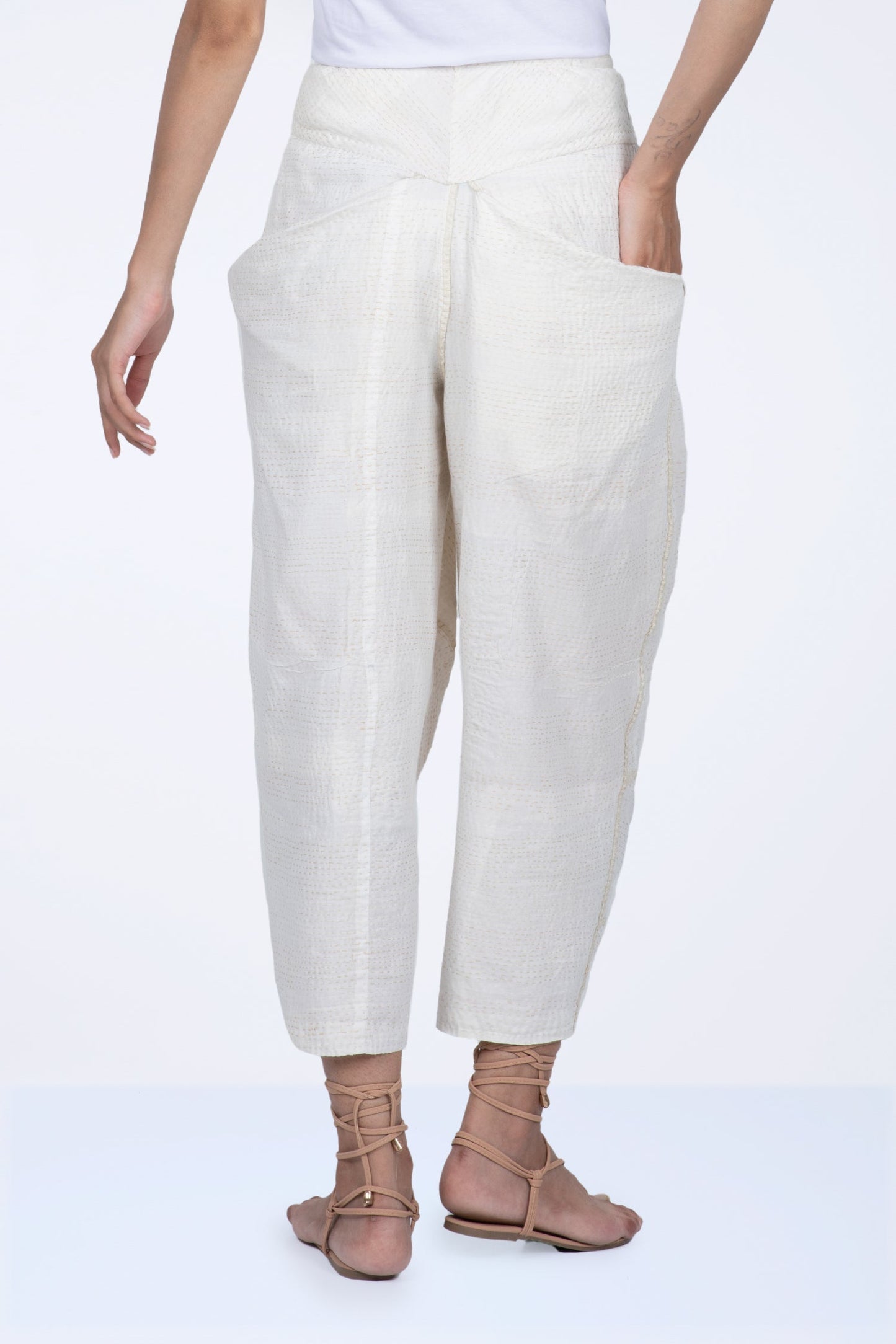 FRAYED PATCH KANTHA YAMAHA PANTS - fi2632-ivy -