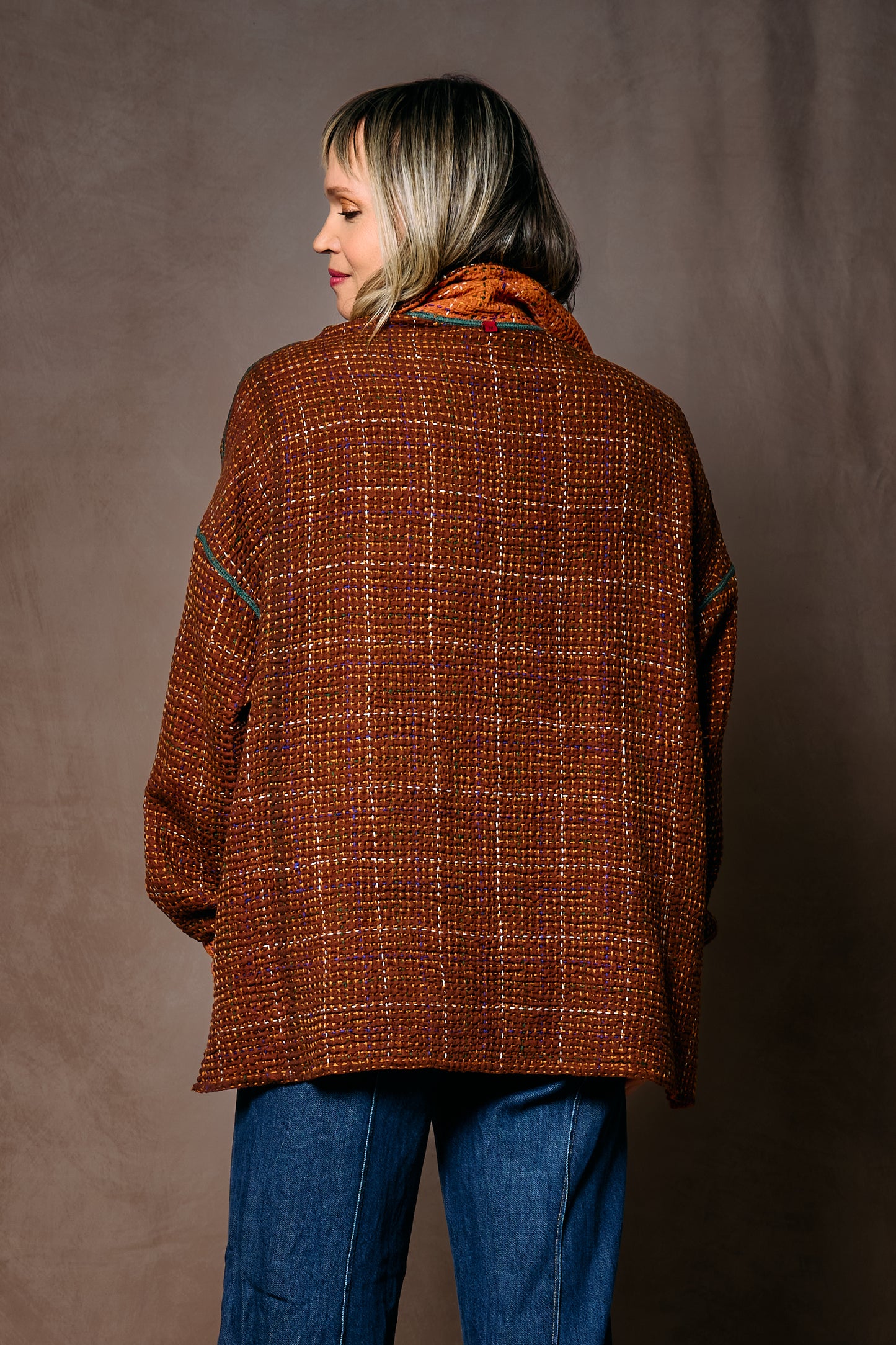 WOOL WAFFLE KANTHA RELAXED SHIRT JACKET - ww3j105-org -