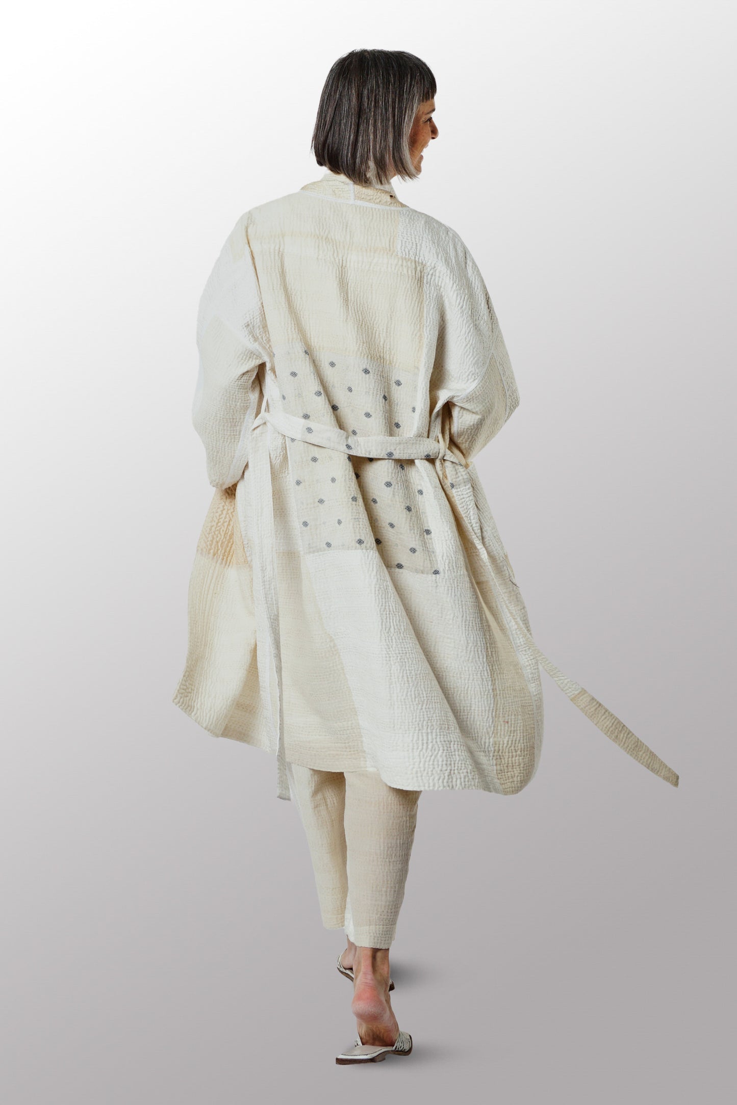 JAIPUR WHITE KANTHA SIMPLE ROBE - jw4334-ivy -