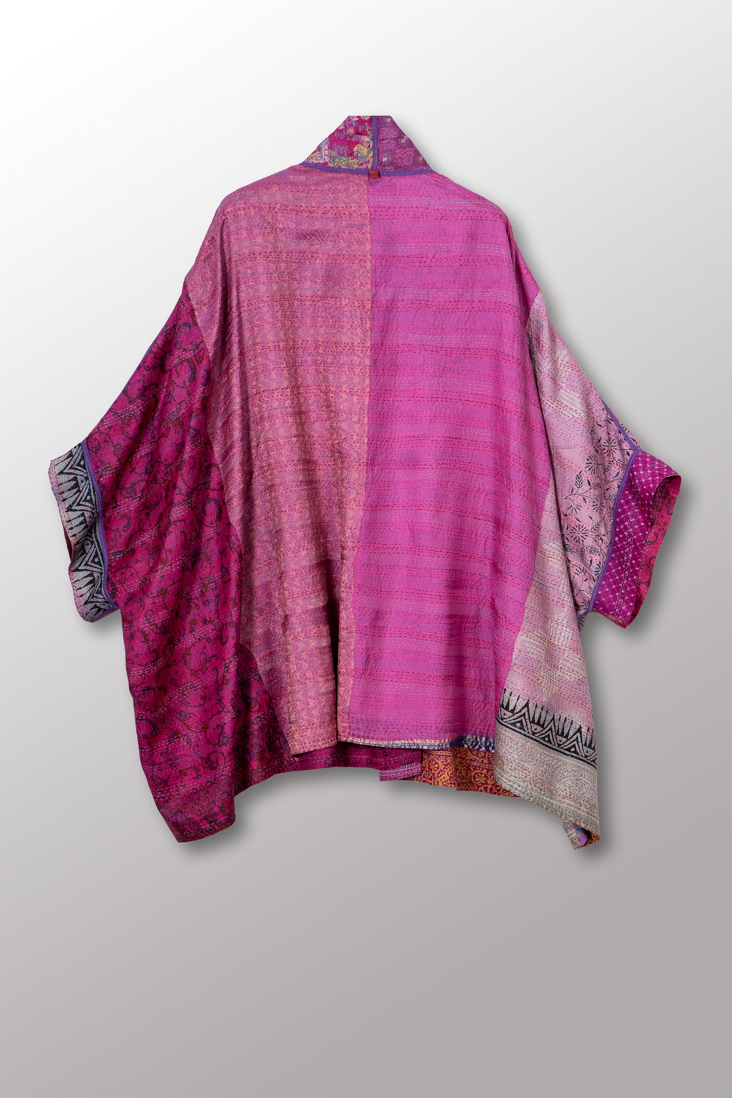 VINTAGE SILK KANTHA DOUBLE COLLAR PONCHO - sv2323-0018a -