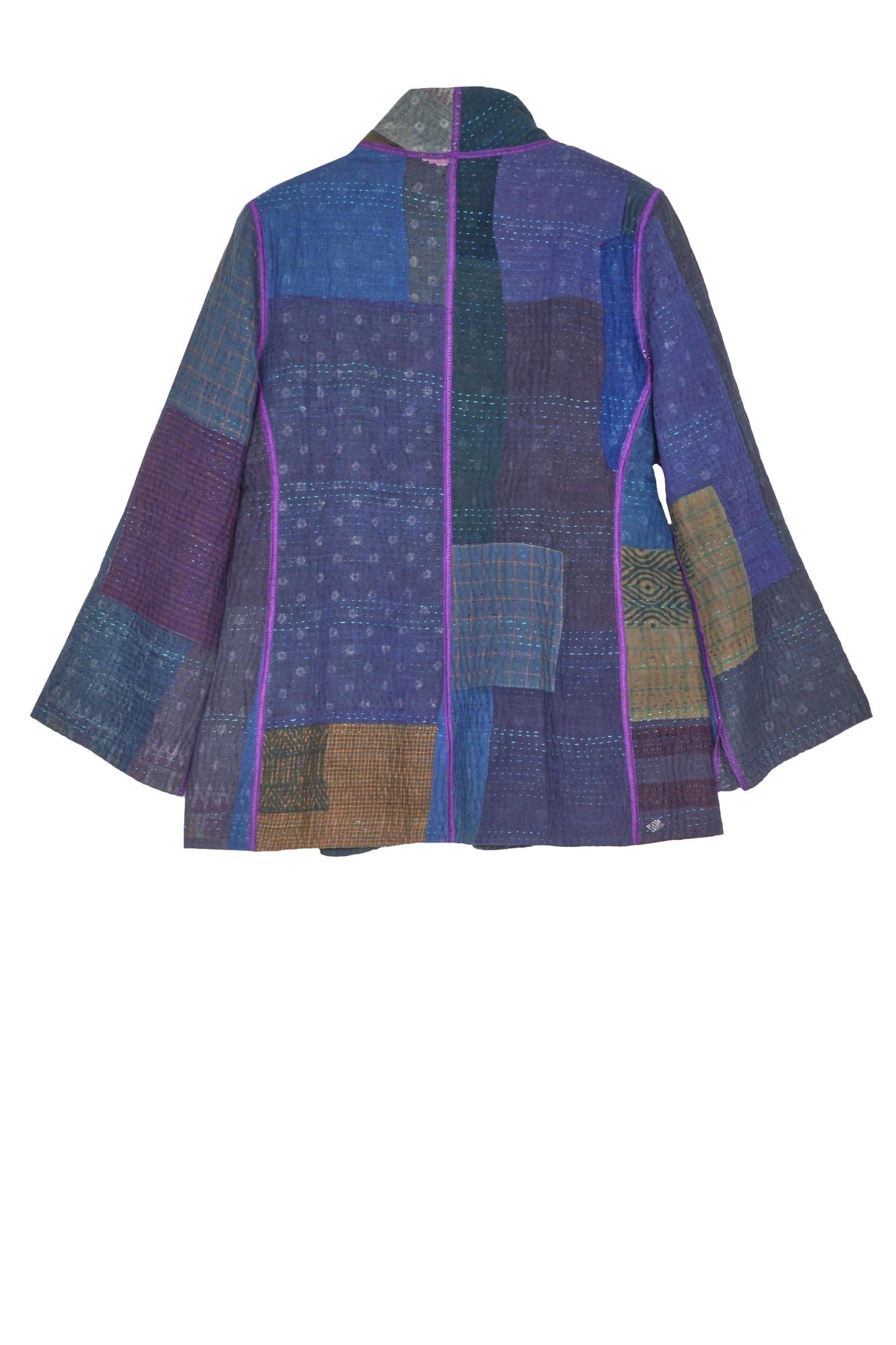 INDIGO PATCHED KANTHA SHORT JKT - ip4007-nvy -