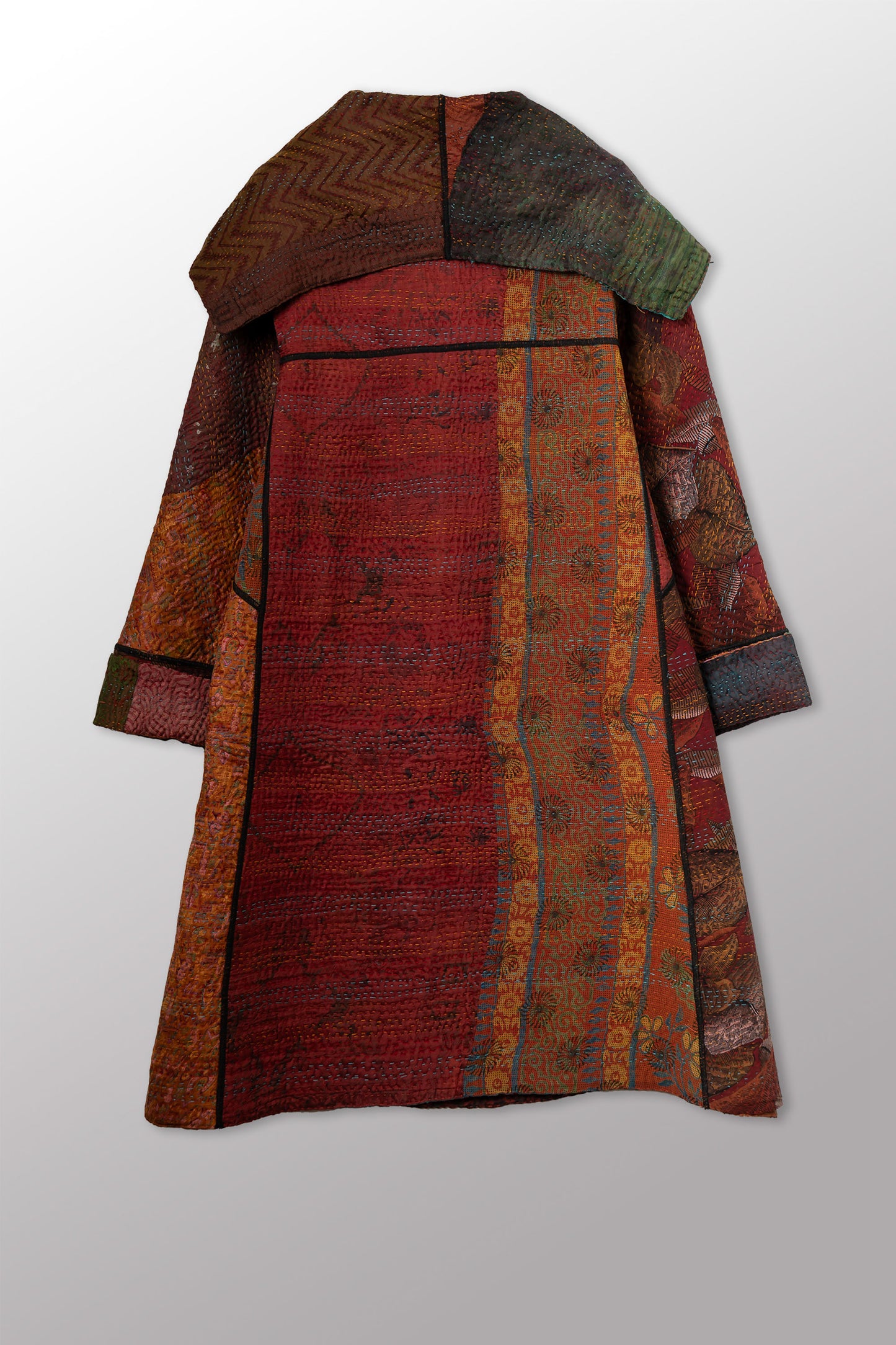 JACQUARD SILK KANTHA A-LINE COAT - js4309-cbrn001a -