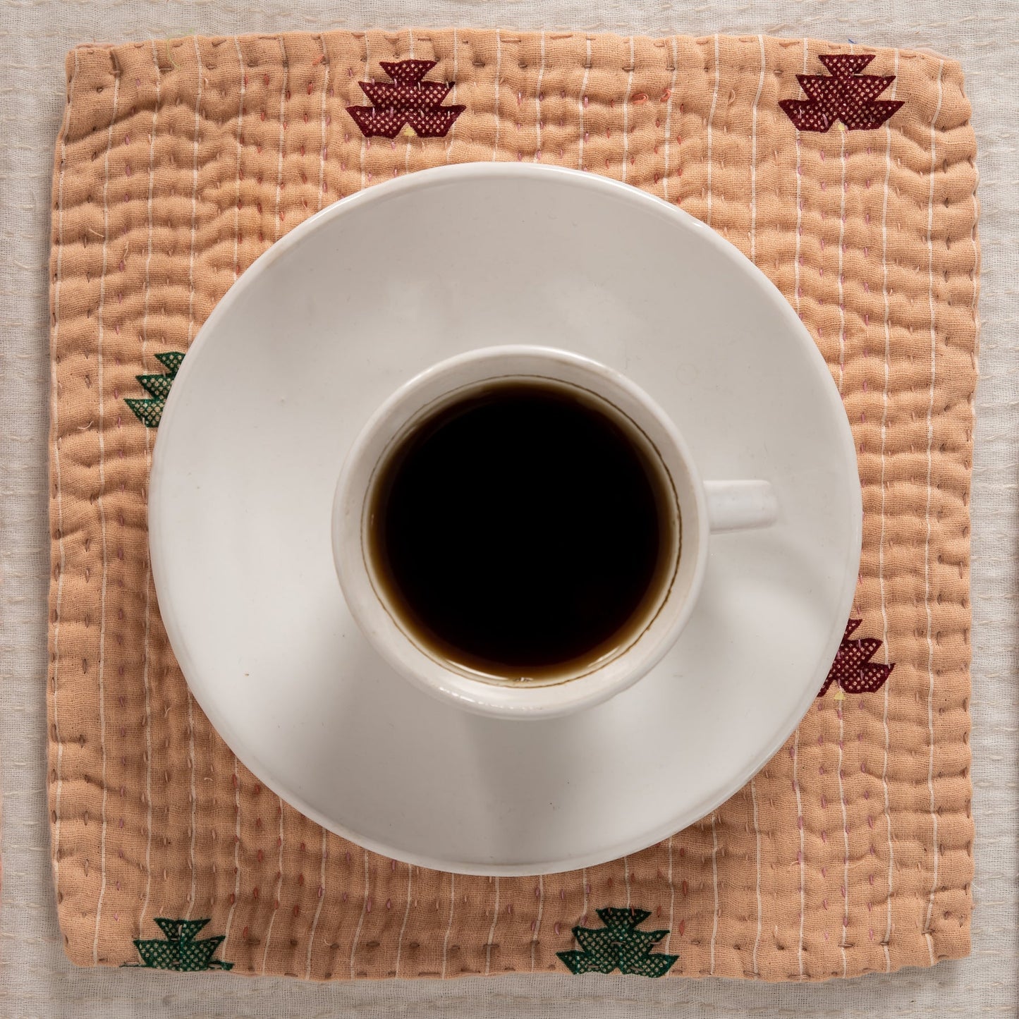 Mosaic Fray Patch vintage Kantha Coaster - Shallot (Set of 2)