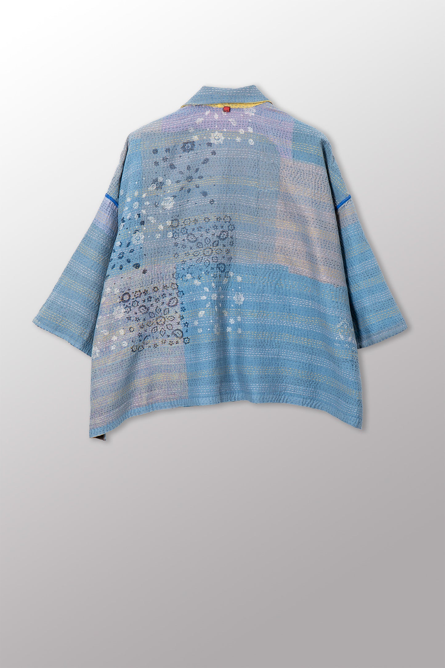 MOSAIC FRAY PATCH KANTHA CROPPED TENT SHIRT - zb2596-mlt -
