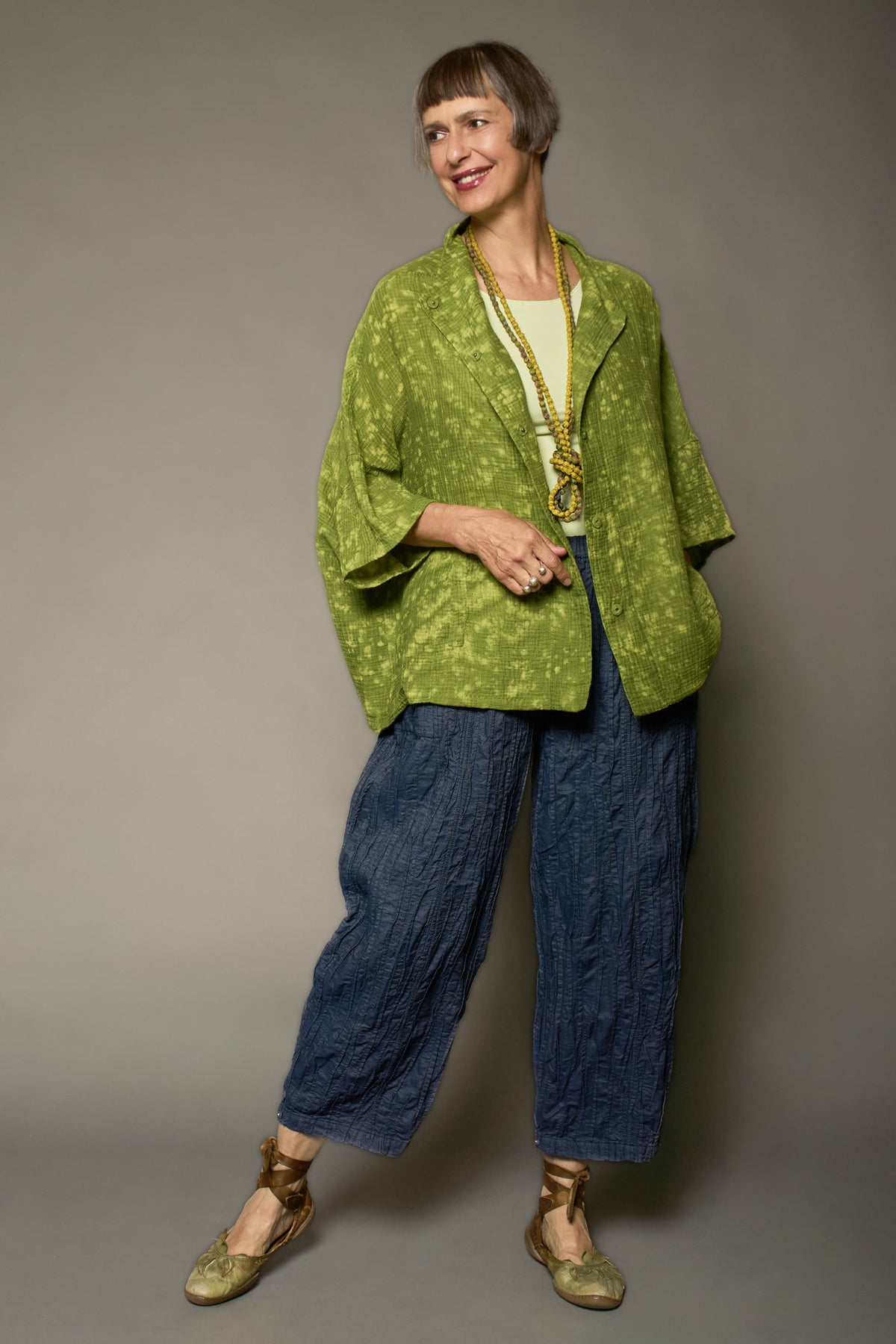 SAND SUN DYE RIPPLE KANTHA HIGHT NECK TOP - rs2t107-avc -
