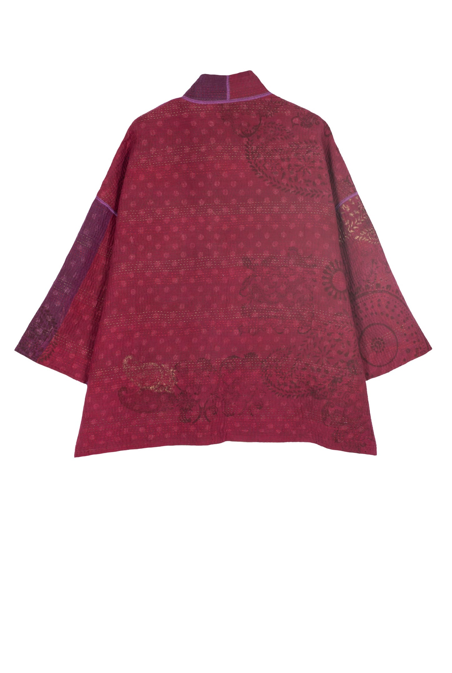 OMBRE PATCHED GOLD STAMP KANTHA MINI KIMONO JACKET - og4055-mlt -