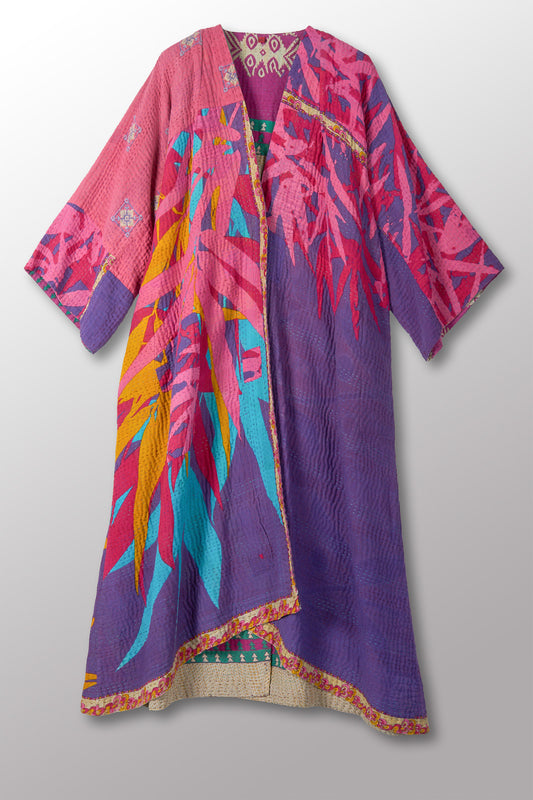 VINTAGE COTTON KANTHA KIMONO MAXI - cv4318-0018a -