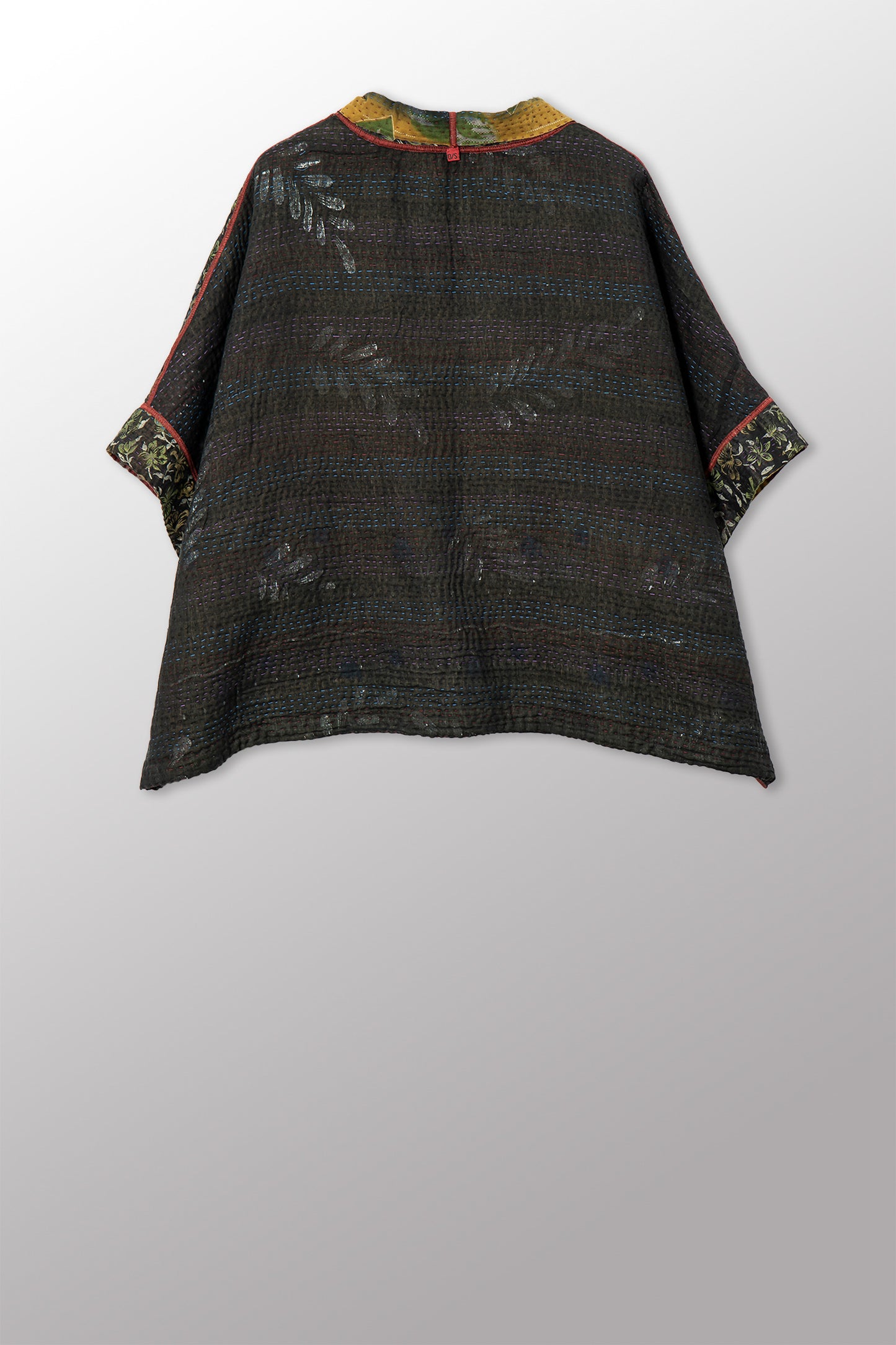 VINTAGE COTTON GREY CLAMP TIE DYE KANTHA MINI PONCHO - su4060-0002a -