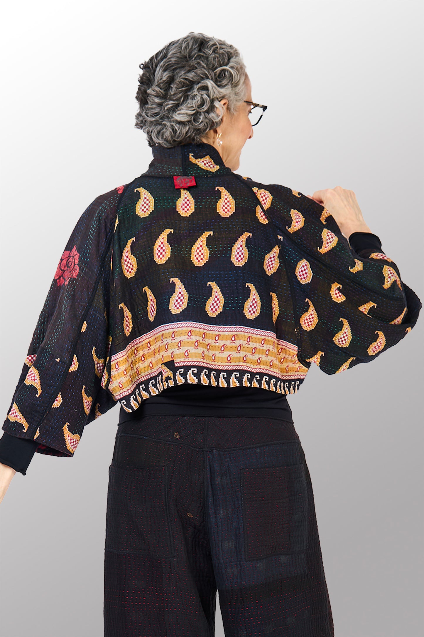 VINTAGE COTTON KANTHA PUFF SLV. SHRUG - cv4062-0055a -