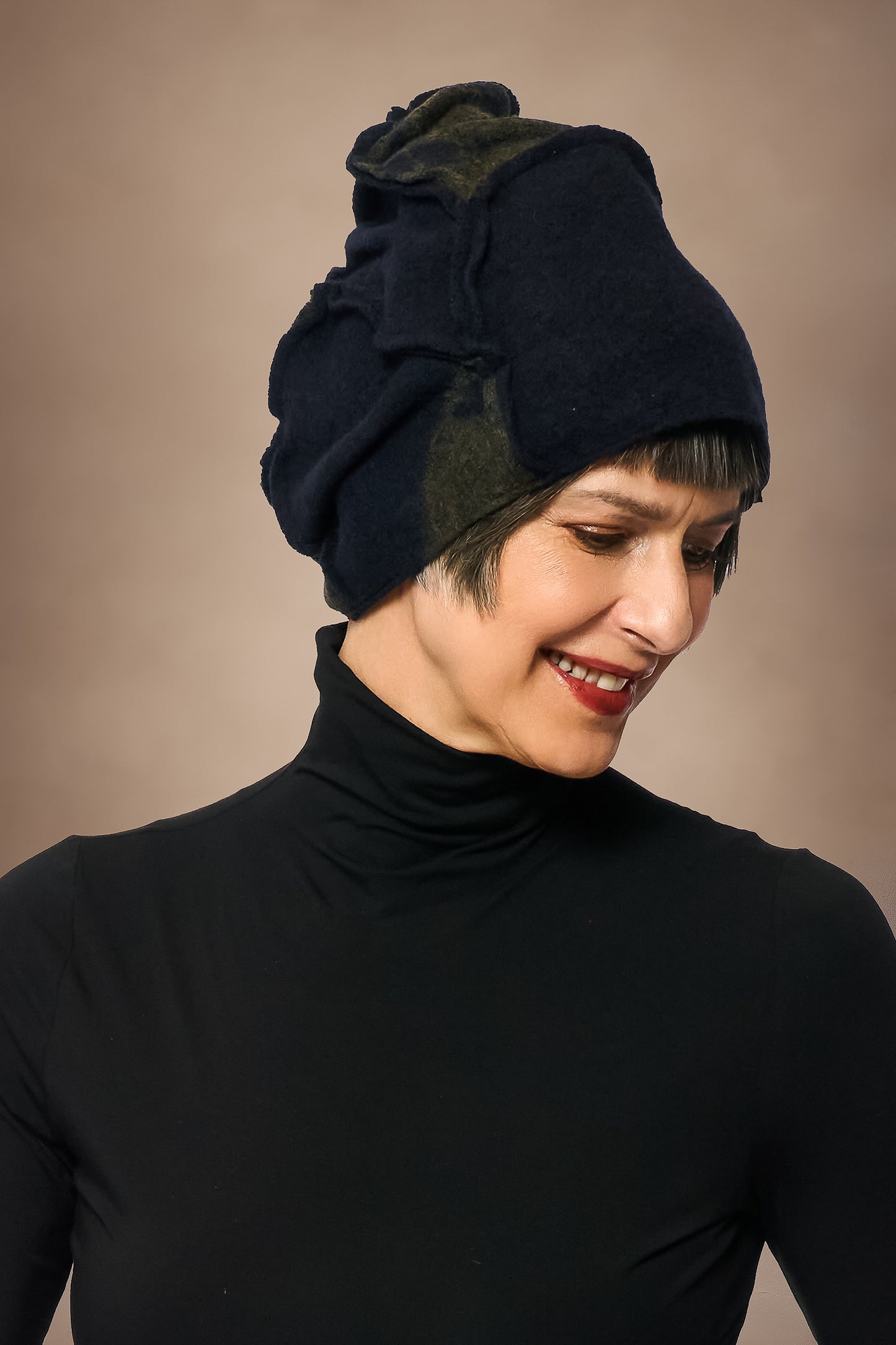 CIRCLE TIE DYE BOILED WOOL PATCHWORK HAT - tw1880-nvy -