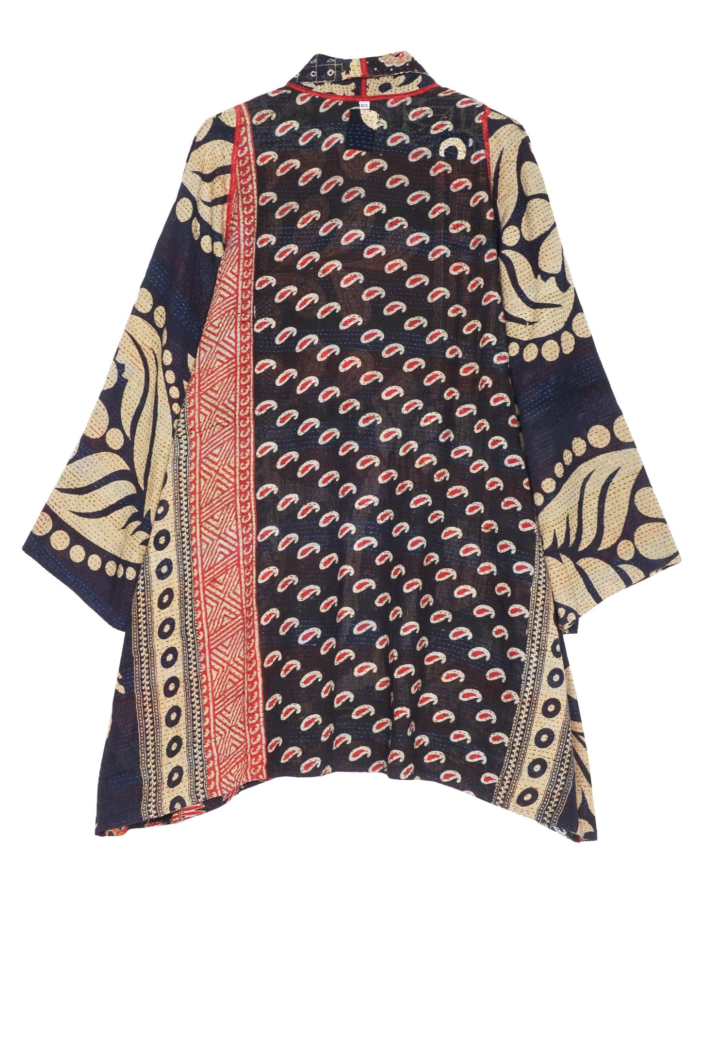PATCHED PRINT W VINTAGE BACKING KANTHA A-LINE JKT - pv2003-blk -