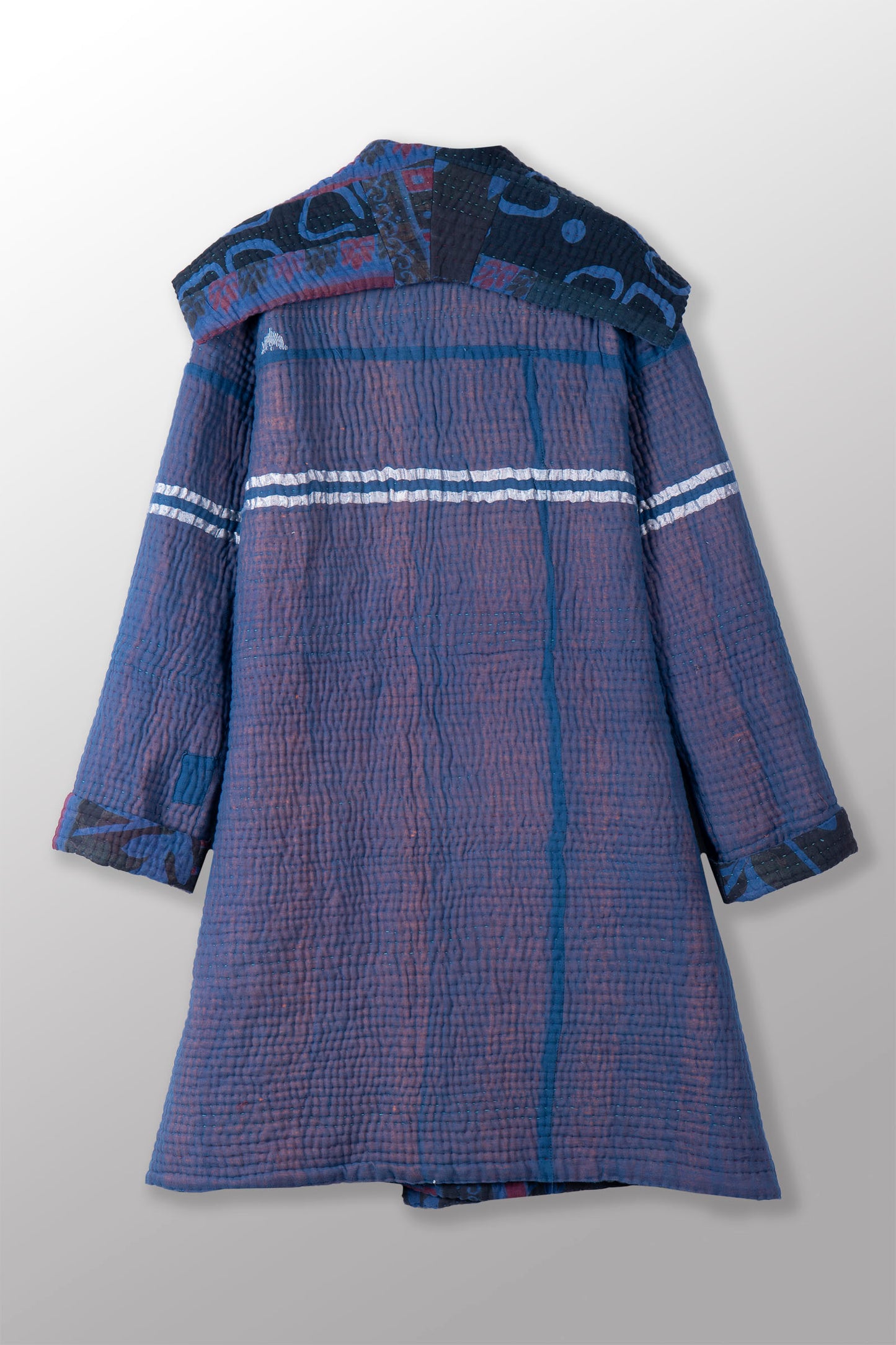 QUILTED OVERDYE COTTON KANTHA POCKET MEDIUM COAT - oq5346-cblu009s -