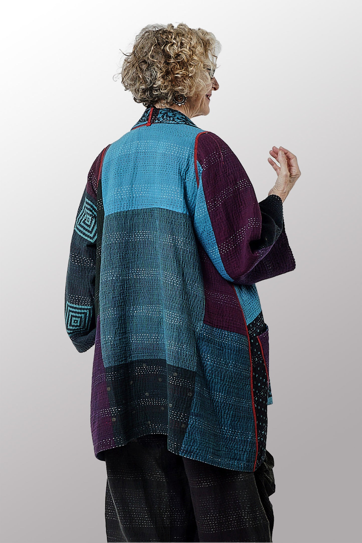 OVERDYED PAISLEY & PATCH KANTHA A-LINE JKT - py4003-blu -