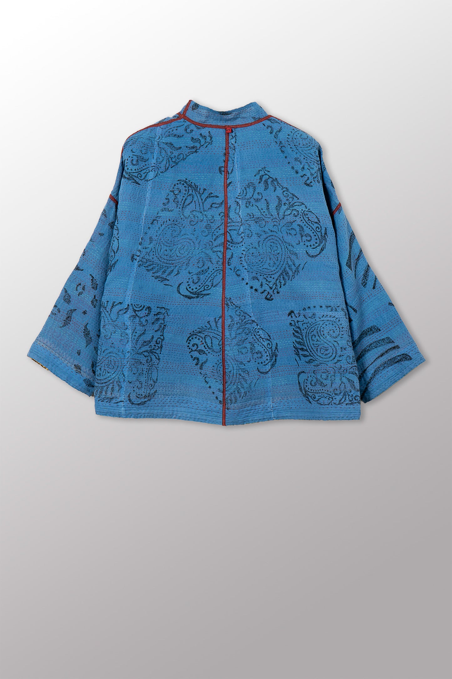 VINTAGE COTTON & NEW VOILE KANTHA STAND COLLAR CROPPED JACKET - cn2034-0002a -