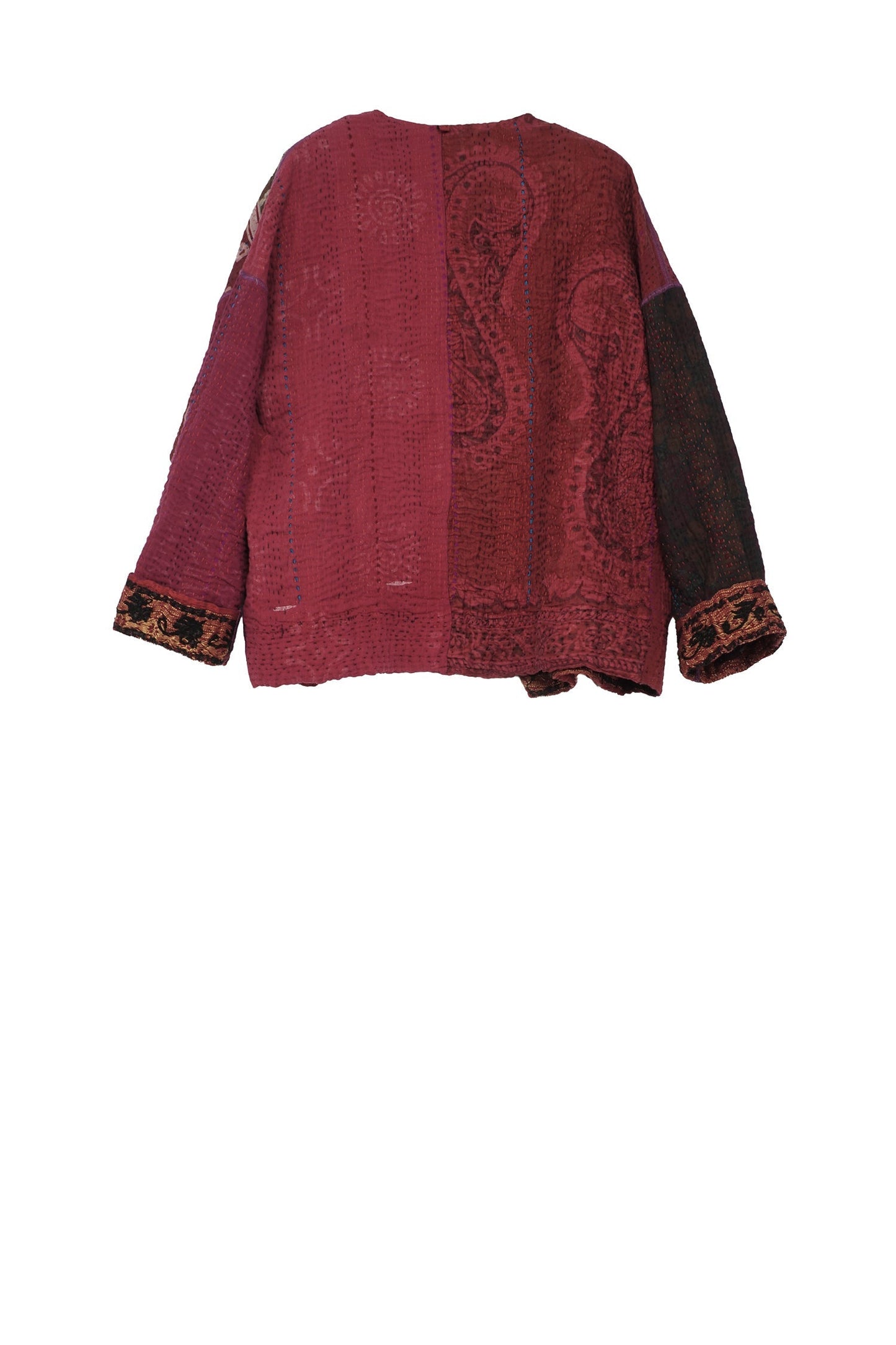 STRIPE RALLIS KANTHA CREW NECK SHORT JKT - pr4053-red -