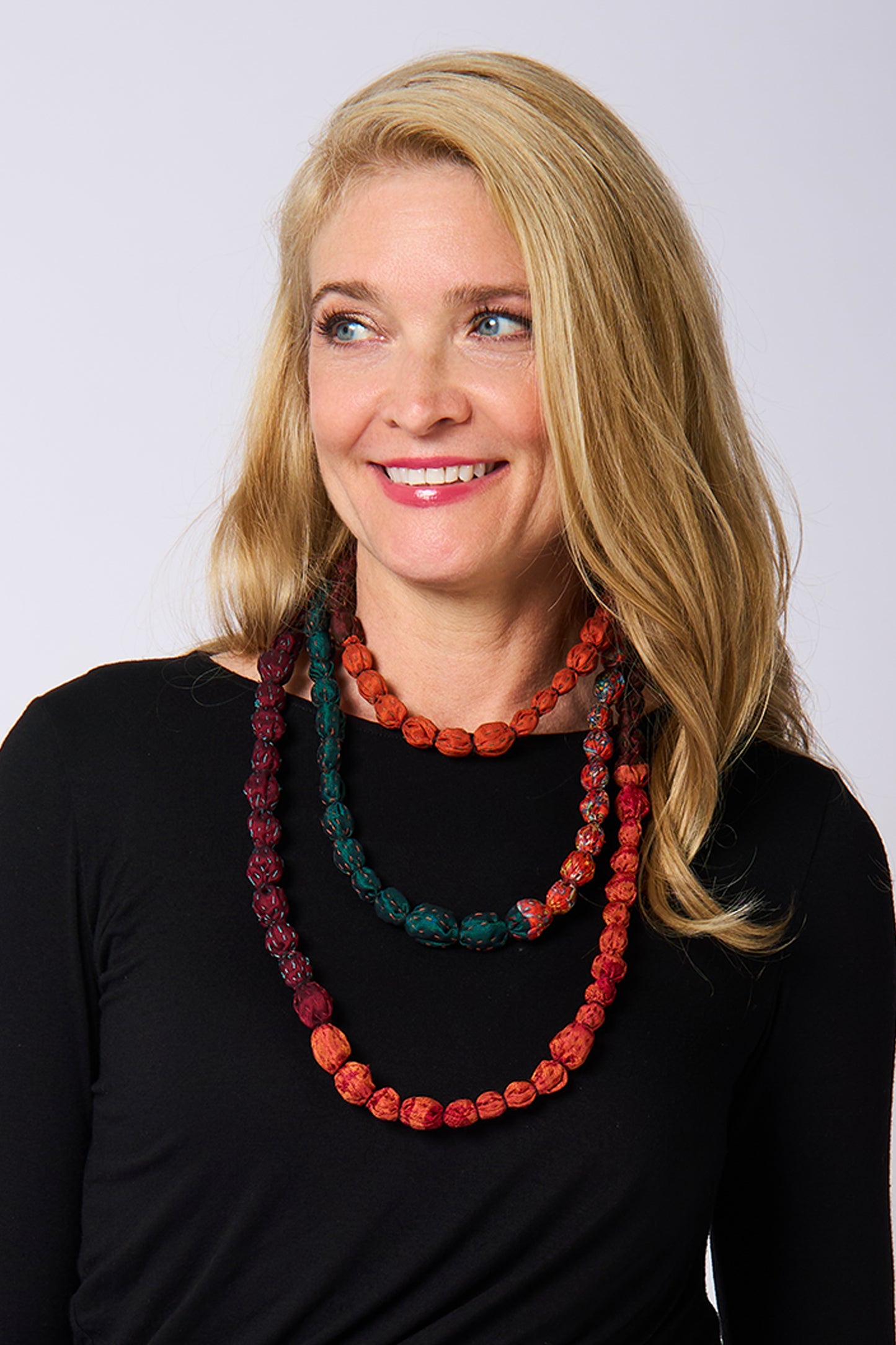 MONE SHIBORI TIE DYE KANTHA TIE-BEADS LONG NECKLACE - ms2707-org -
