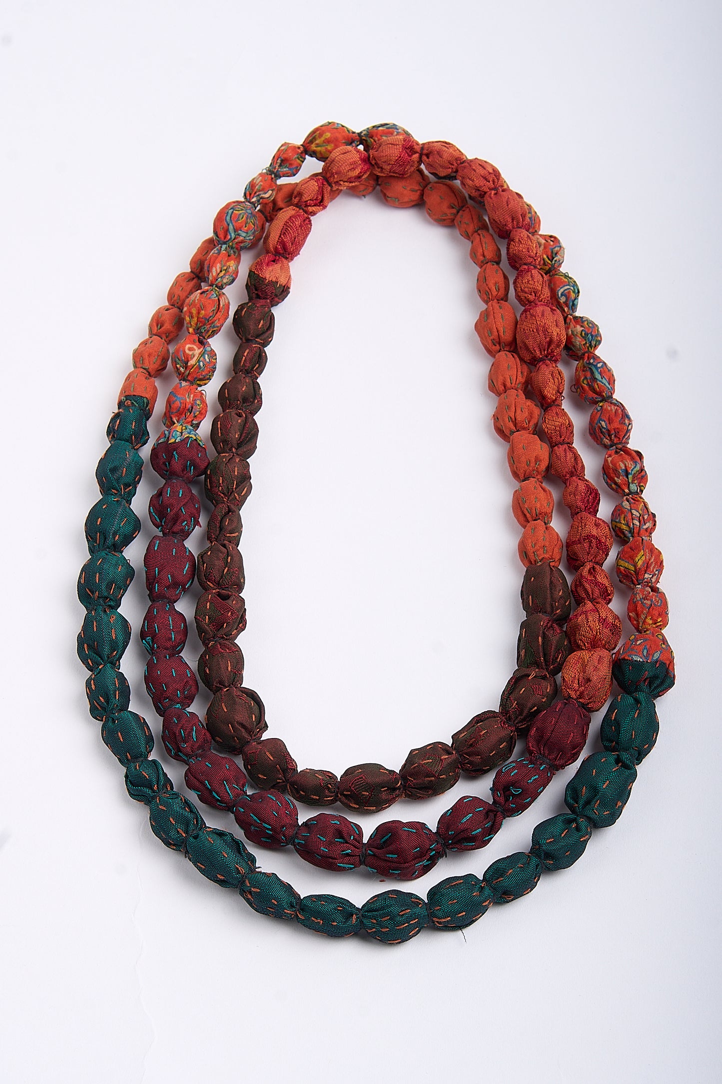 MONE SHIBORI TIE DYE KANTHA TIE-BEADS LONG NECKLACE - ms2707-org -