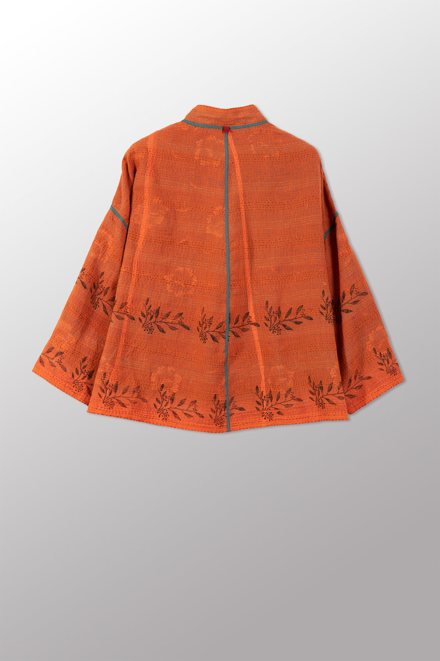 VINTAGE COTTON & NEW VOILE KANTHA STAND COLLAR CROPPED JACKET - cn2034-0001a -