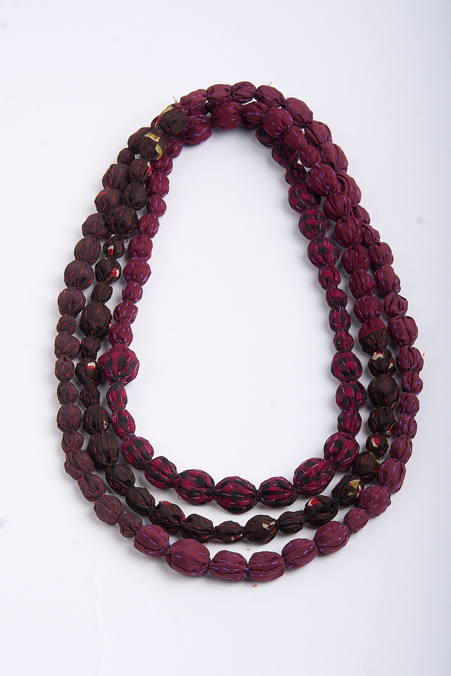 MONE SHIBORI TIE DYE KANTHA TIE-BEADS LONG NECKLACE - ms2707-pik -