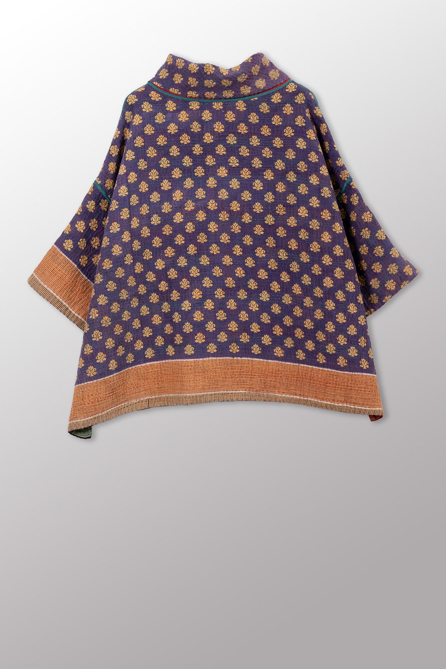 VINTAGE COTTON KANTHA COWL NECK PONCHO - cv4061-0038a -
