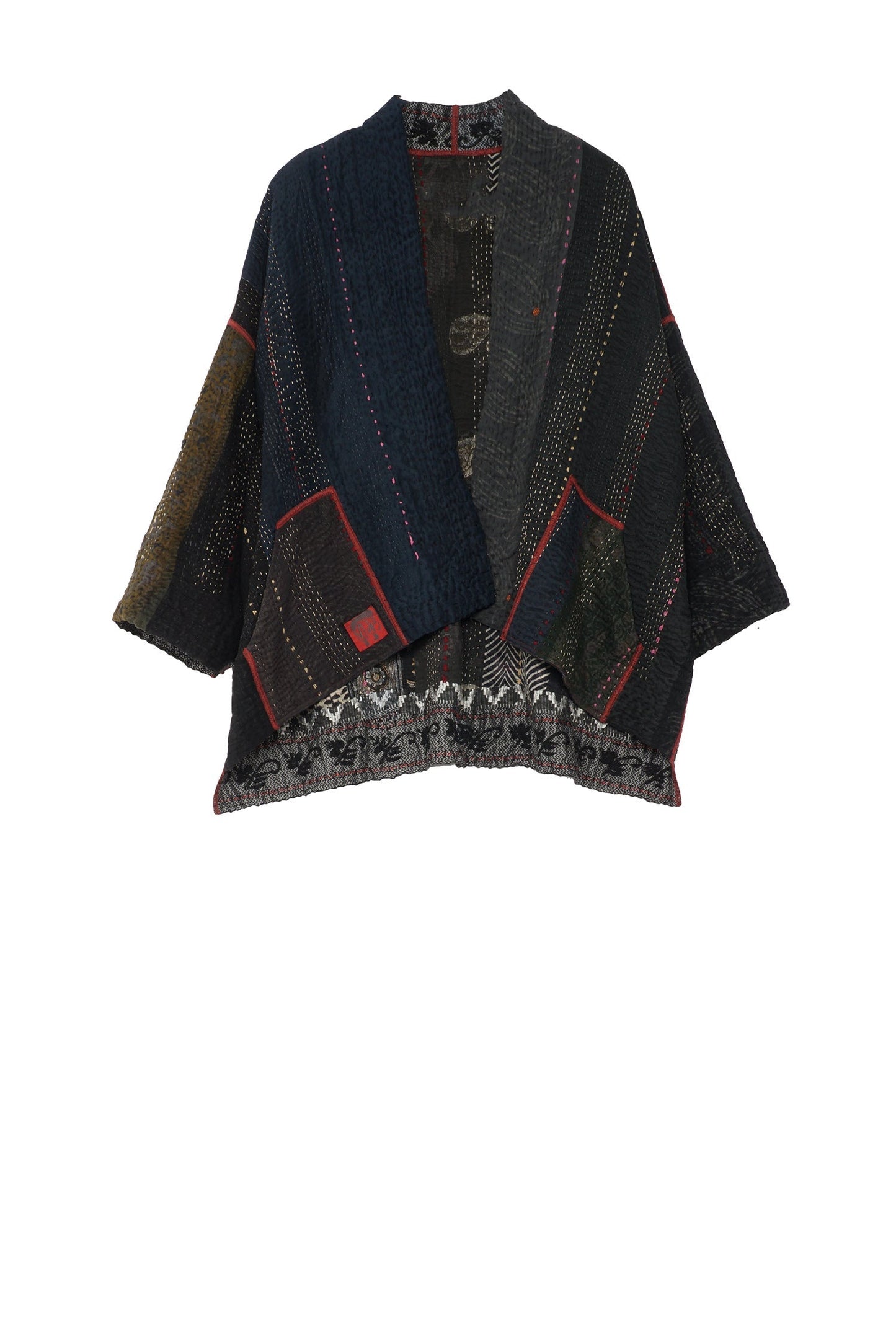 STRIPE RALLIS KANTHA MINI KIMONO JKT - pr4055-blk -