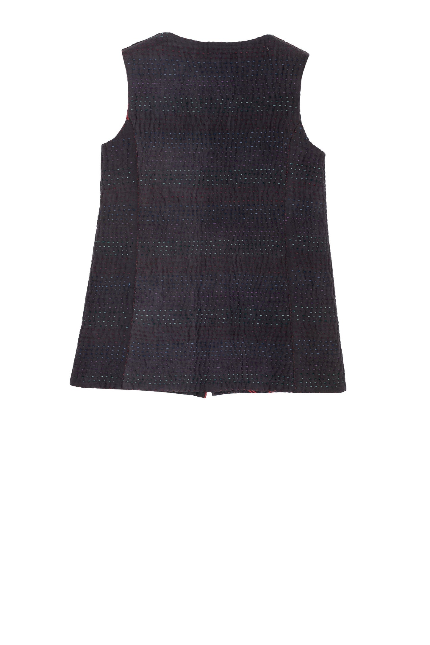 QUILTED VINTAGE COTTON KANTHA CREW NECK FITTED VEST MEDIUM