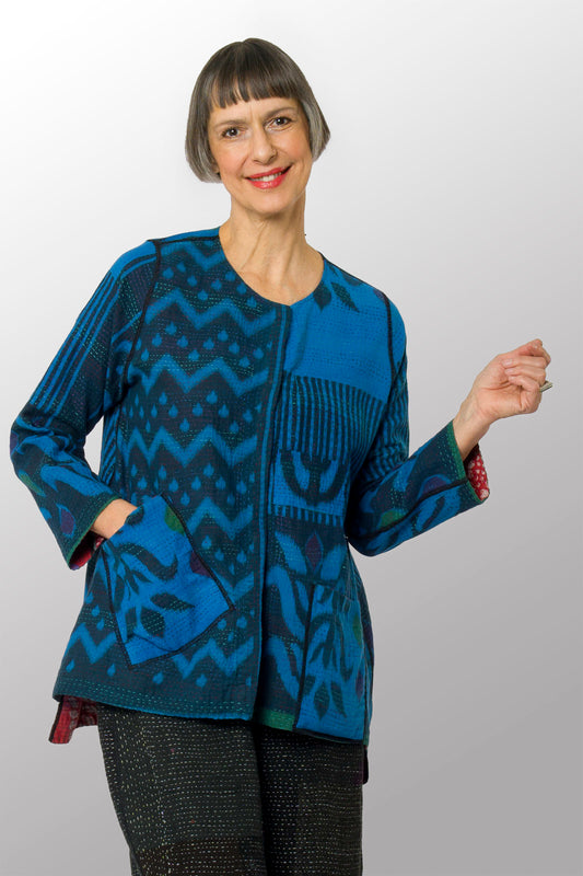 COTTON OVERDYE KANTHA CREW NECK POCKET JKT - ov2025-cblu001a -