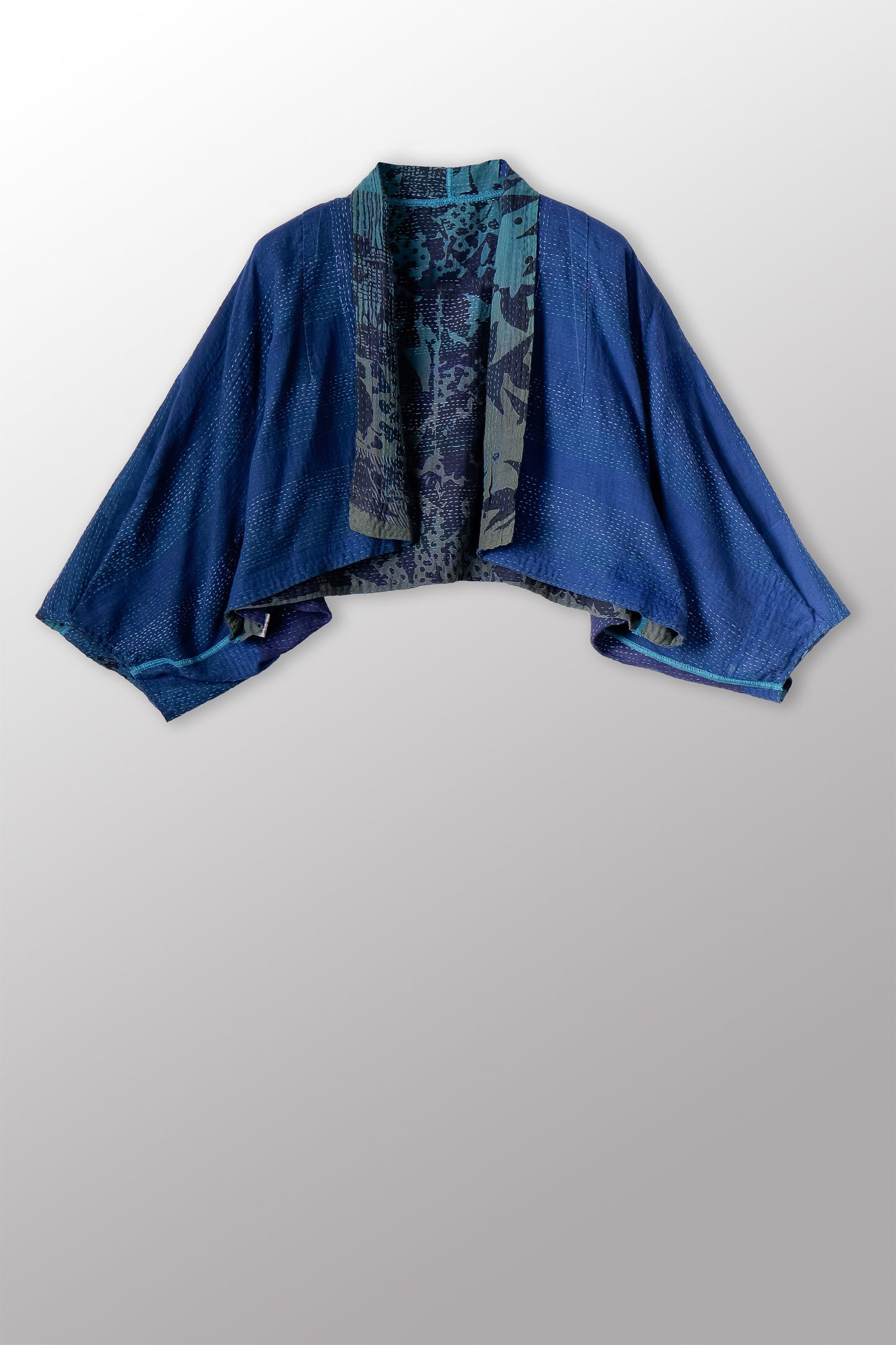 MONOTONE TWILIGHT PRINT KANTHA PUFF SLV. SHRUG - tp2062-blu -