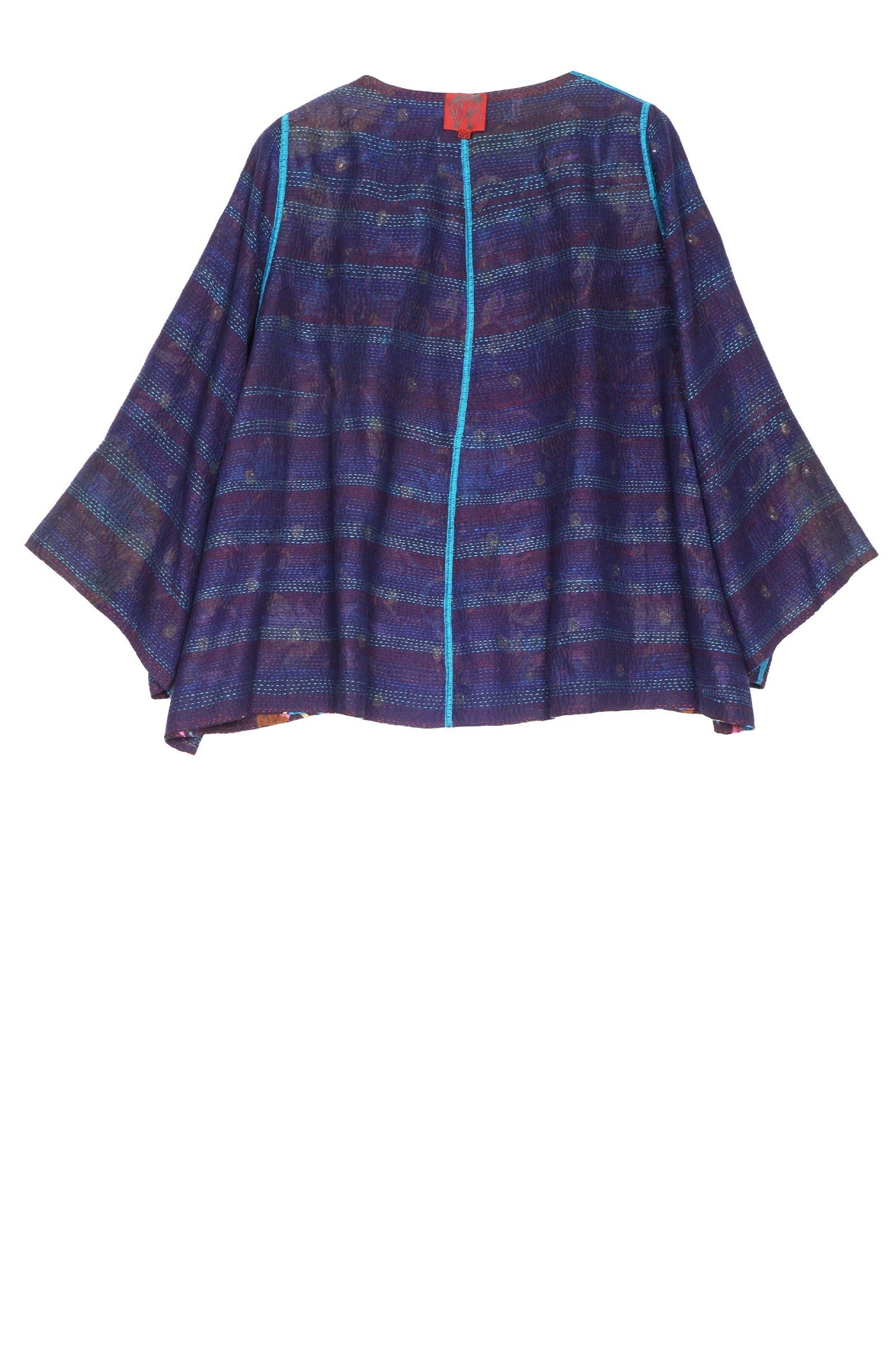 FLORAL SILK PRINT KANTHA BELL SHAPE JACKET - fs2048-nvy -