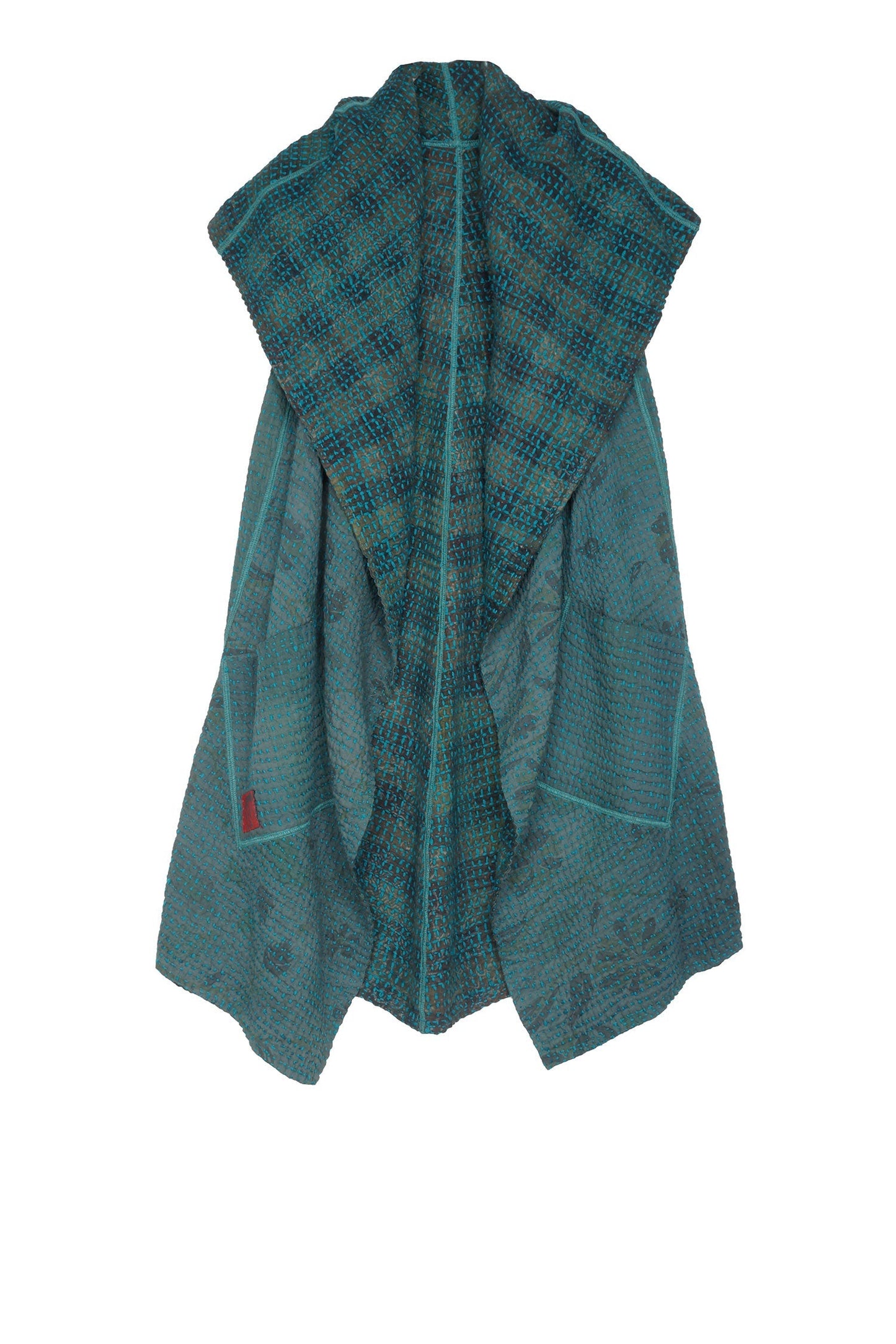 WOOL WAFFLE KANTHA CIRCULAR VEST - ww3201-tel -