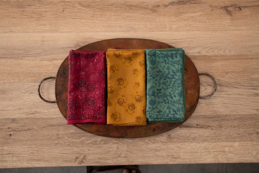 Printed Fray Handmade Napkins - Pink (Set of 2)