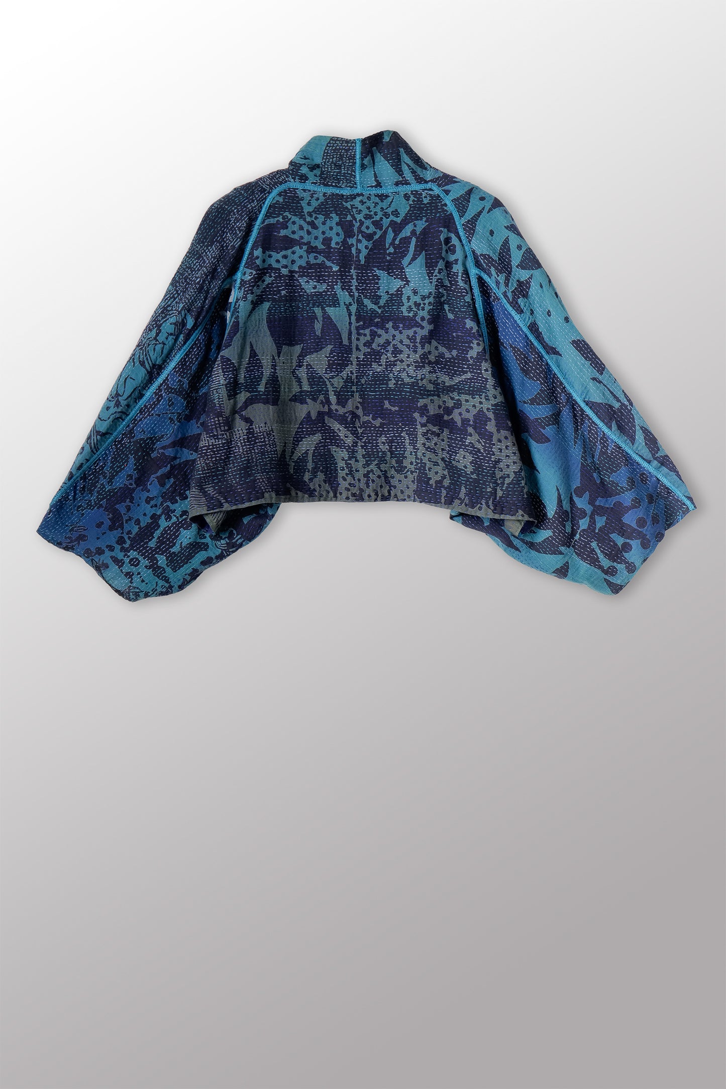 MONOTONE TWILIGHT PRINT KANTHA PUFF SLV. SHRUG - tp2062-blu -