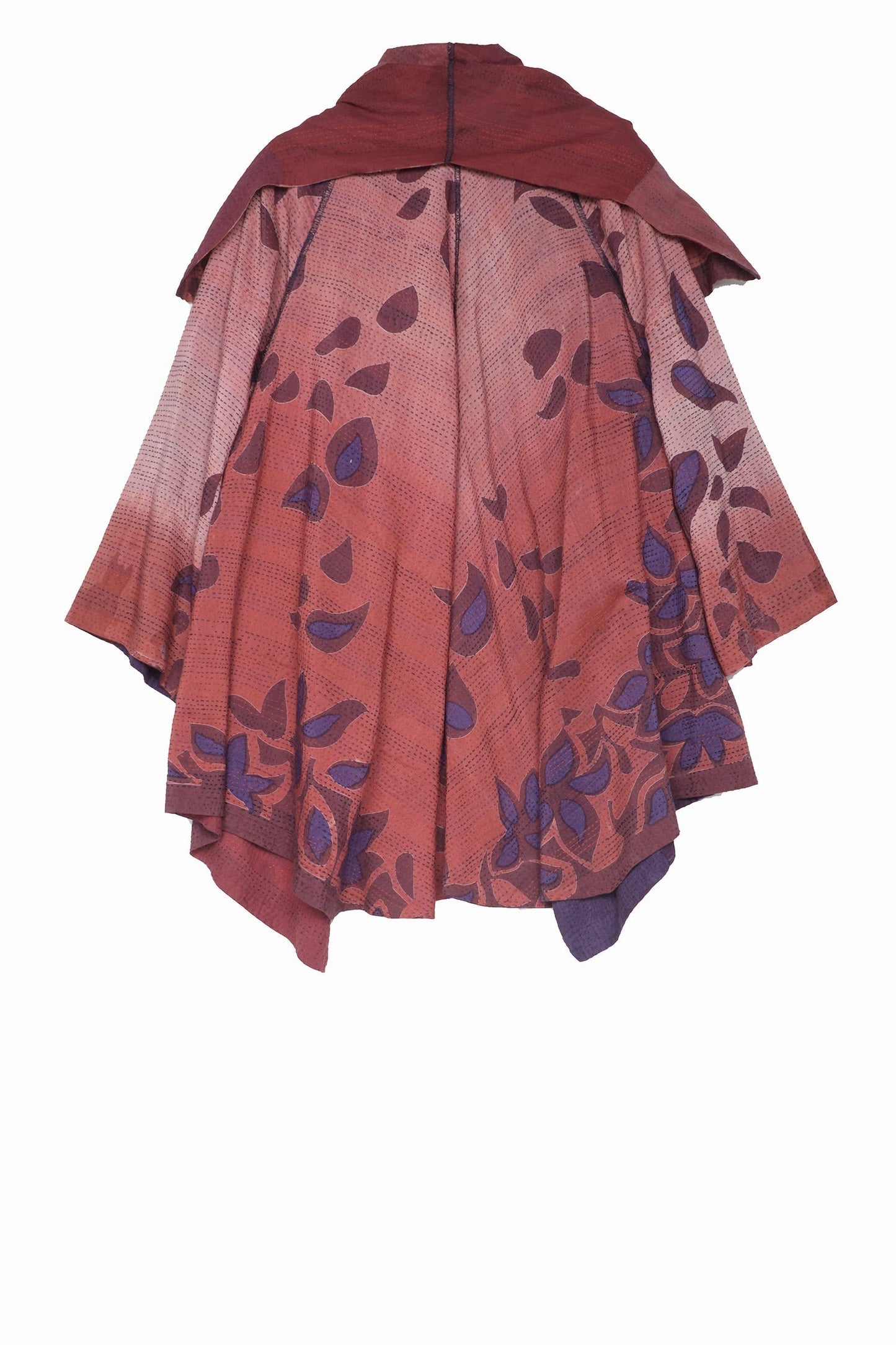 HOLIDAY FLOWER SILK COTTON KANTHA CIRCULAR LONG JKT - ho2009-red -
