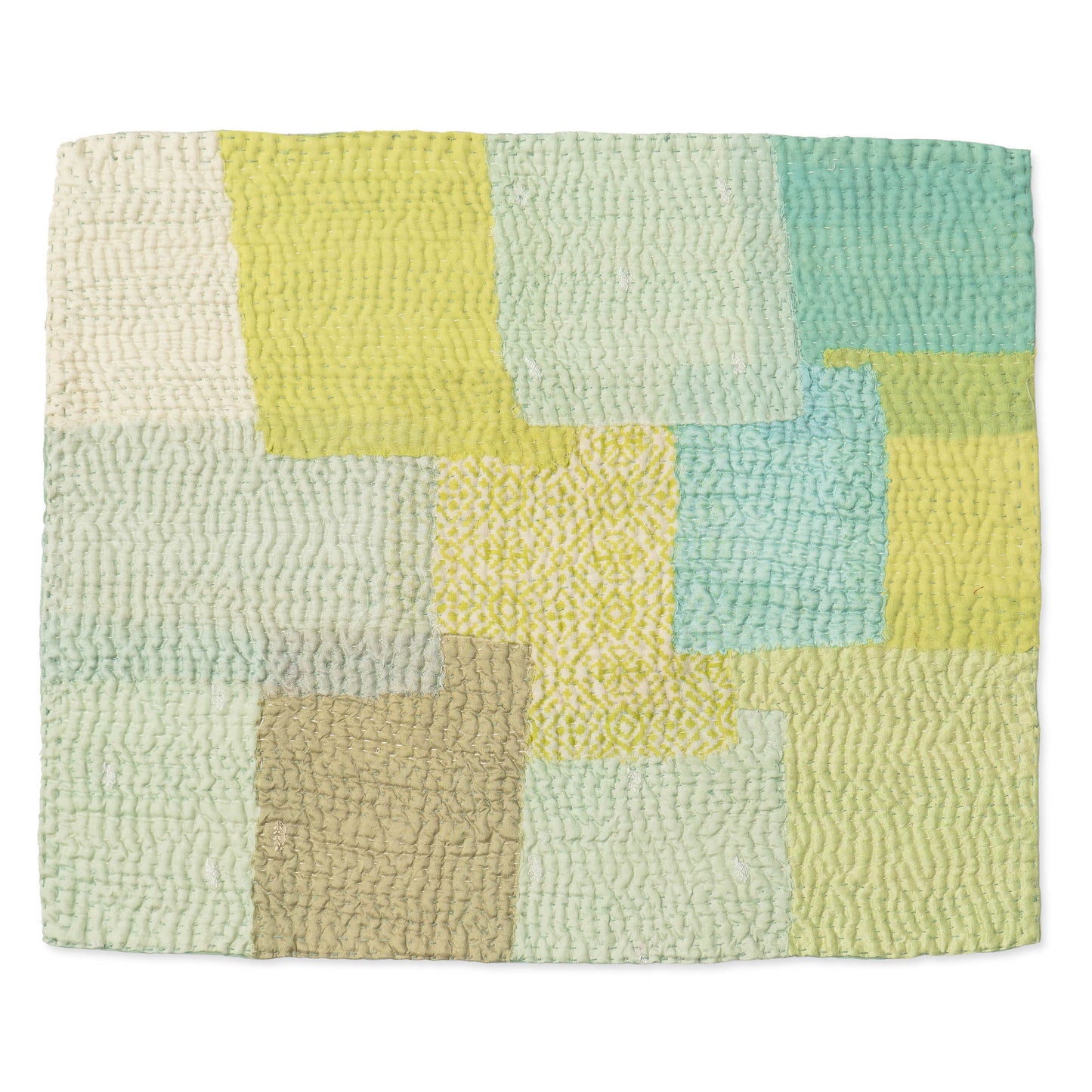 Mosaic Fray Vintage Kantha Placemats -Sage (Set of 2)