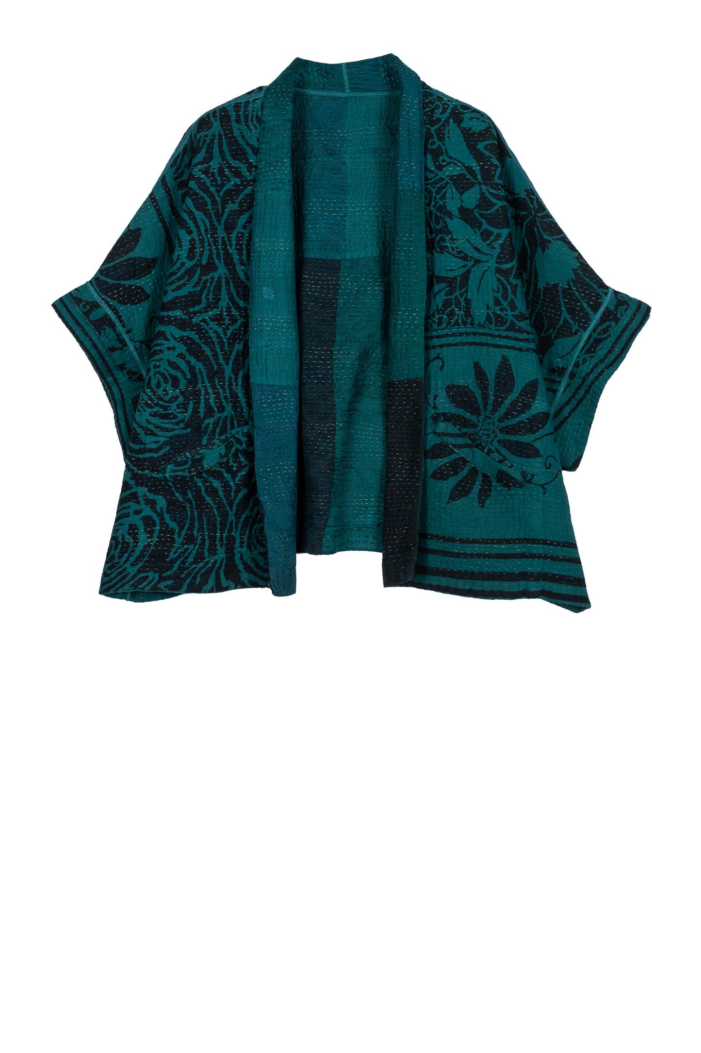 EMERALD GREEN KANTHA MINI PONCHO - eg4060-tel -