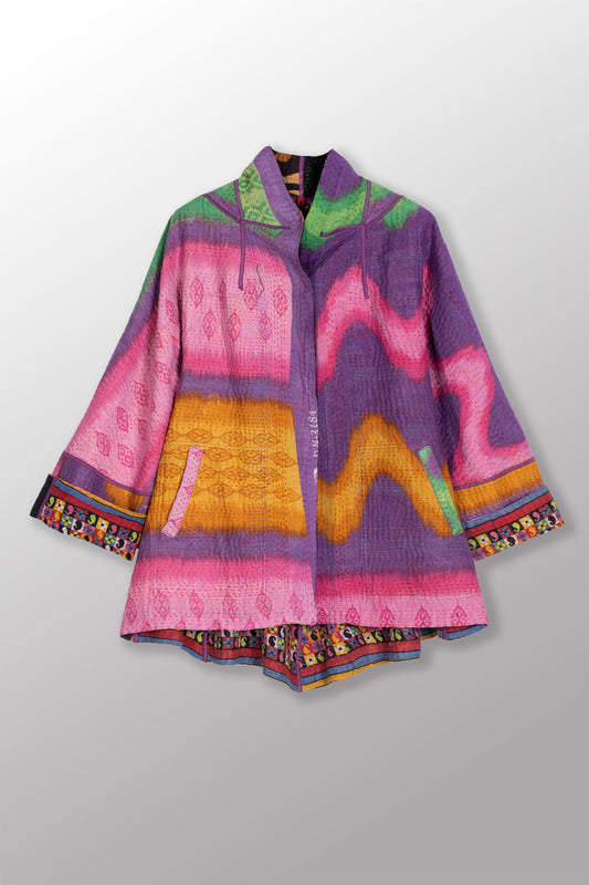 VINTAGE COTTON KANTHA FLARE SHORT JKT - cv4011-0128m -