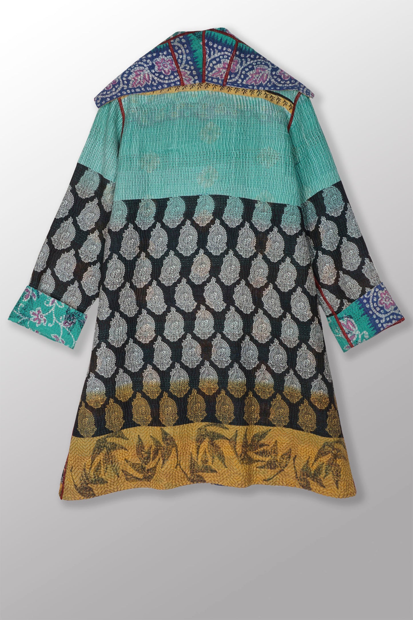 VINTAGE COTTON KANTHA POCKET MEDIUM COAT - cv4316-0033a -