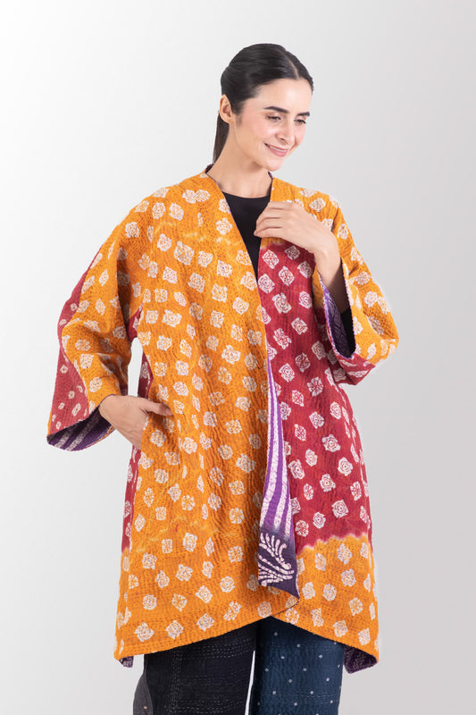VINTAGE COTTON KANTHA KIMONO DUSTER - cv4317-0027a -