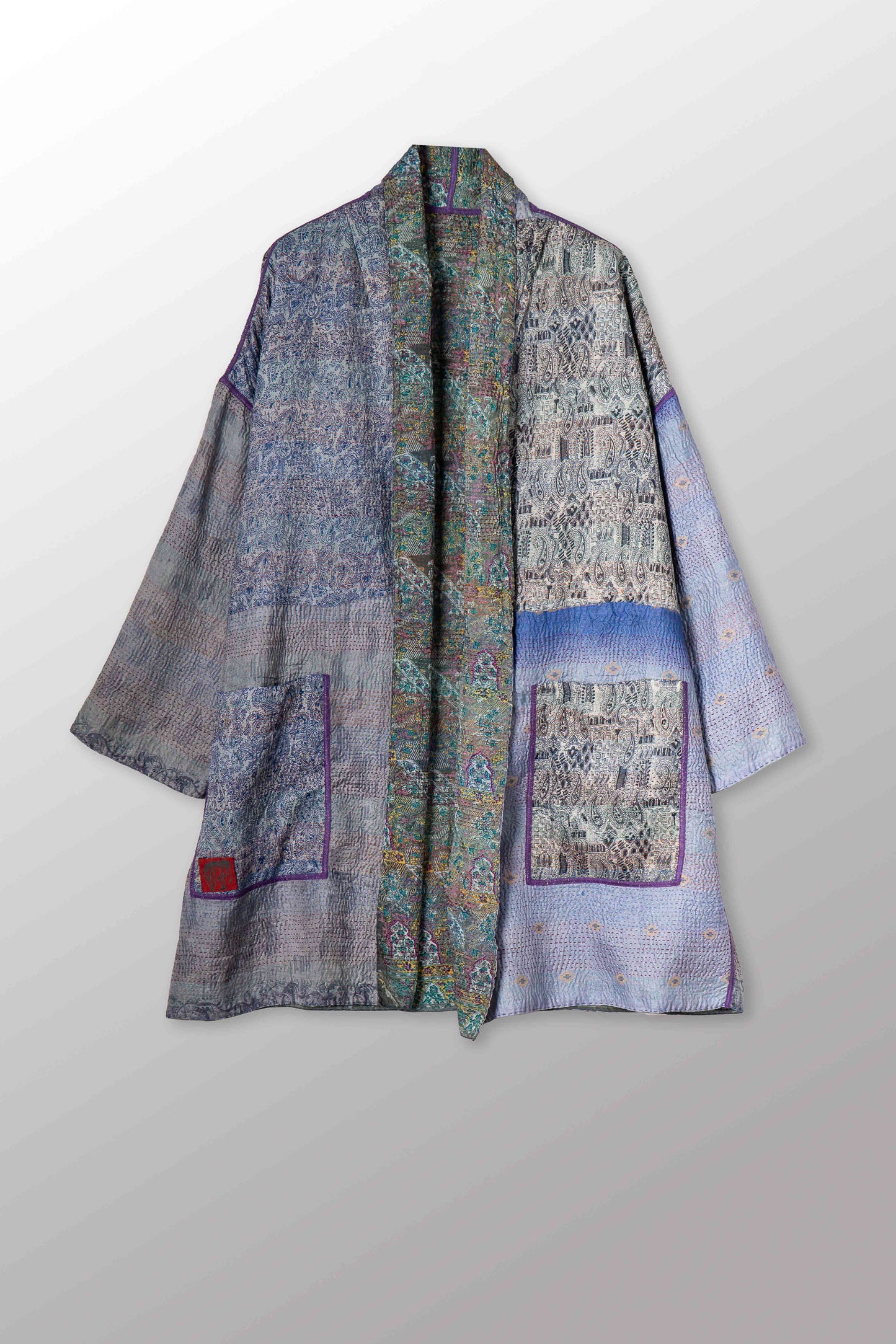 VINTAGE SILK KANTHA HAORI JACKET - sv2068-0004a -