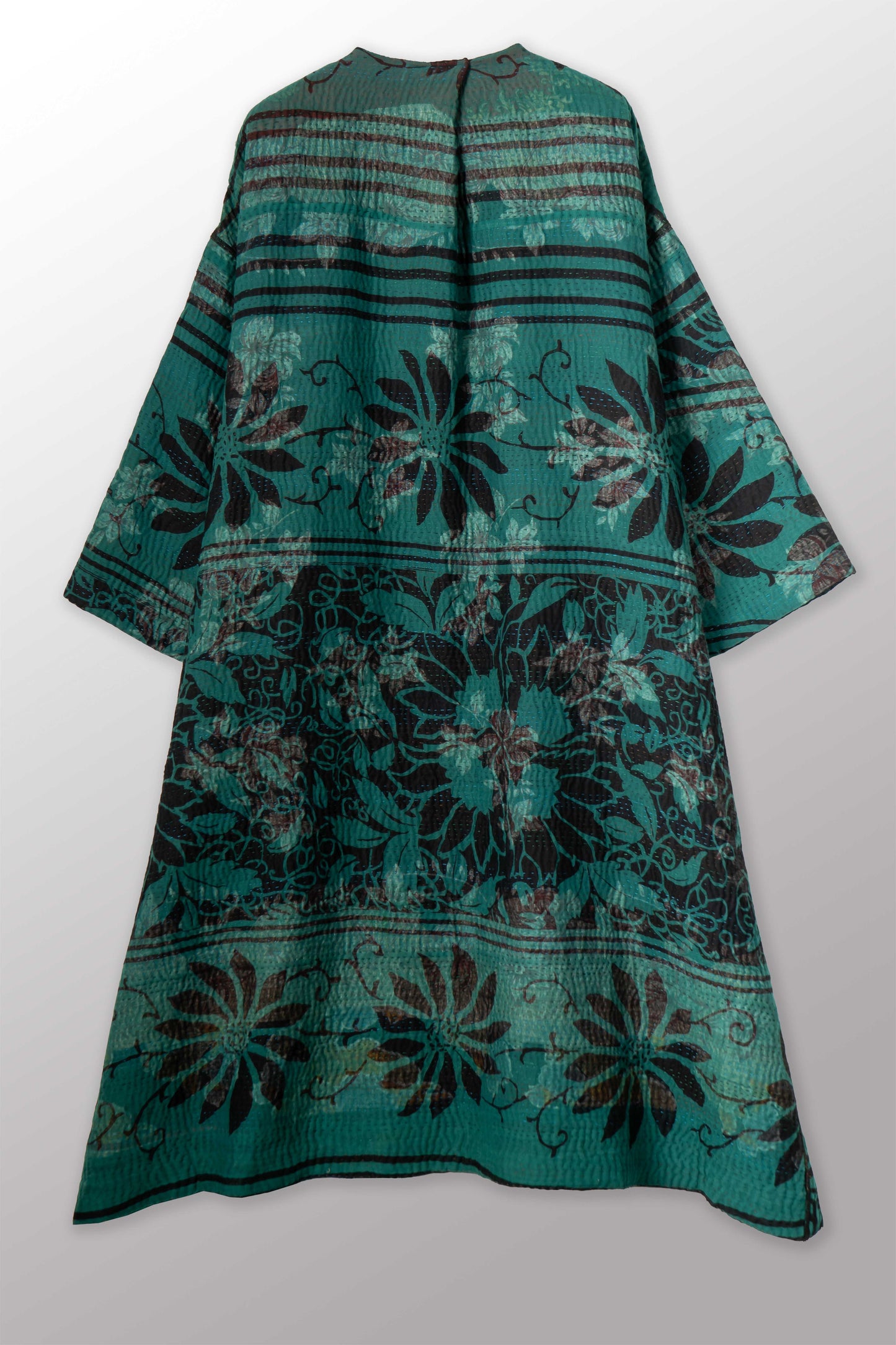 EMERALD GREEN KANTHA LONG DUSTER - eg4328-tel -
