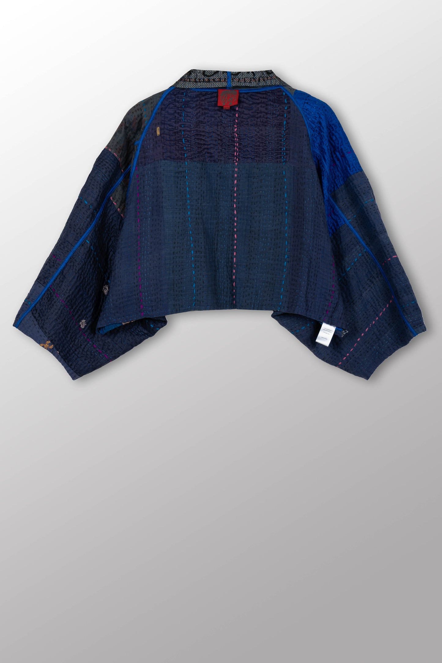 STRIPE RALLIS KANTHA PUFF SLV. SHRUG - pr4062-blu -