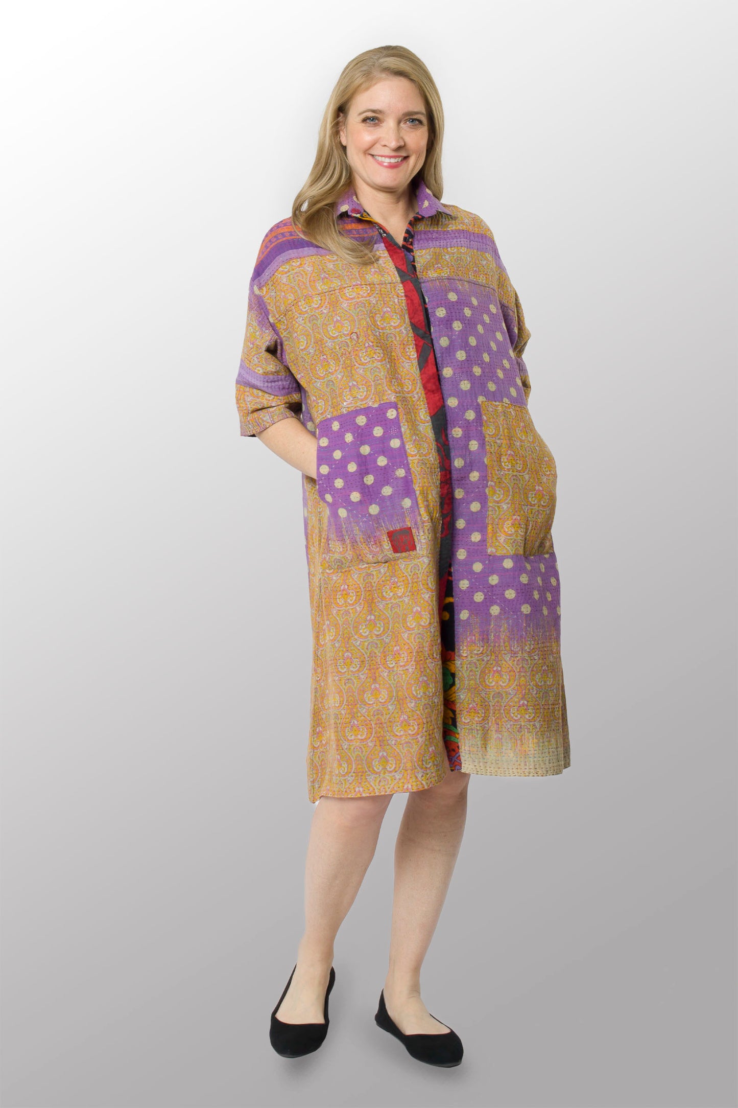 VINTAGE COTTON KANTHA 3/4 SLV. SHIRT DRESS - cv2459-0001s -