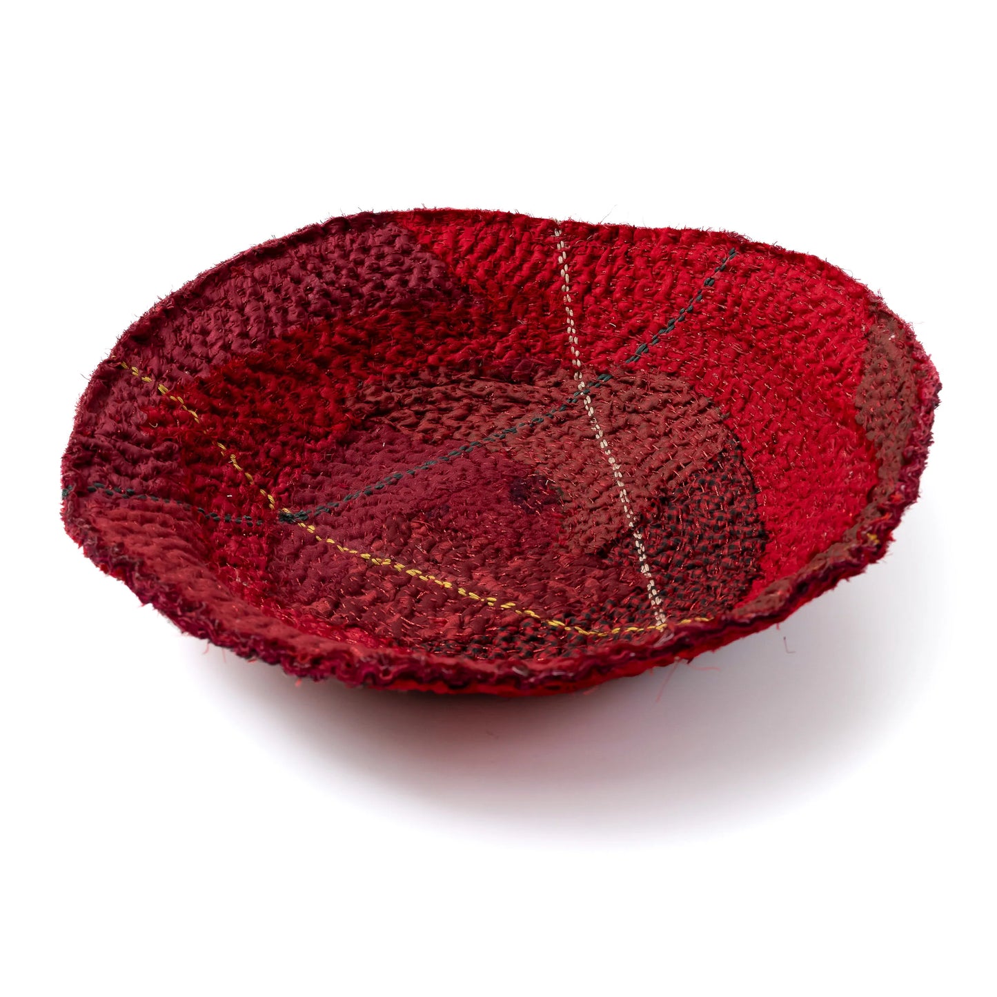Handcrafted Kantha (metallic kantha) Round Tray -Red
