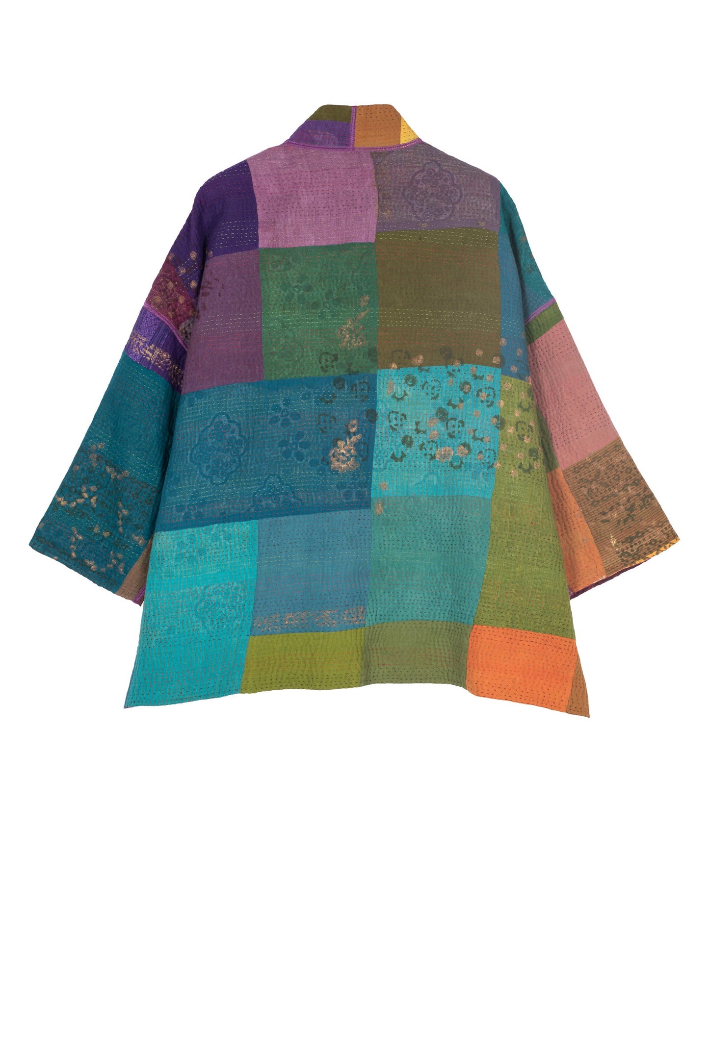 OMBRE PATCHED GOLD STAMP KANTHA MINI KIMONO JACKET - og4055-mlt -