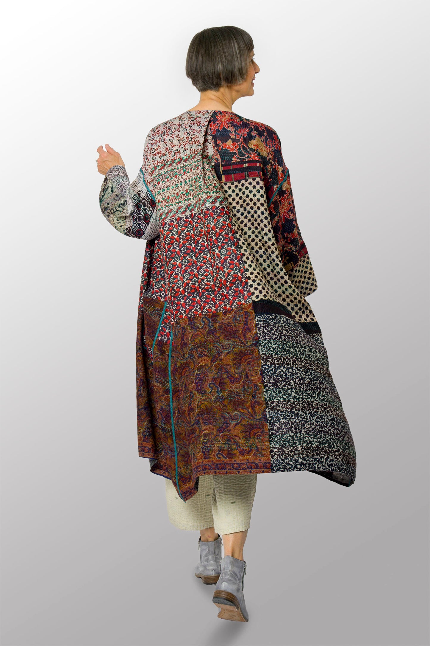 VINTAGE SILK KANTHA LONG DUSTER - sv2328-0009a -